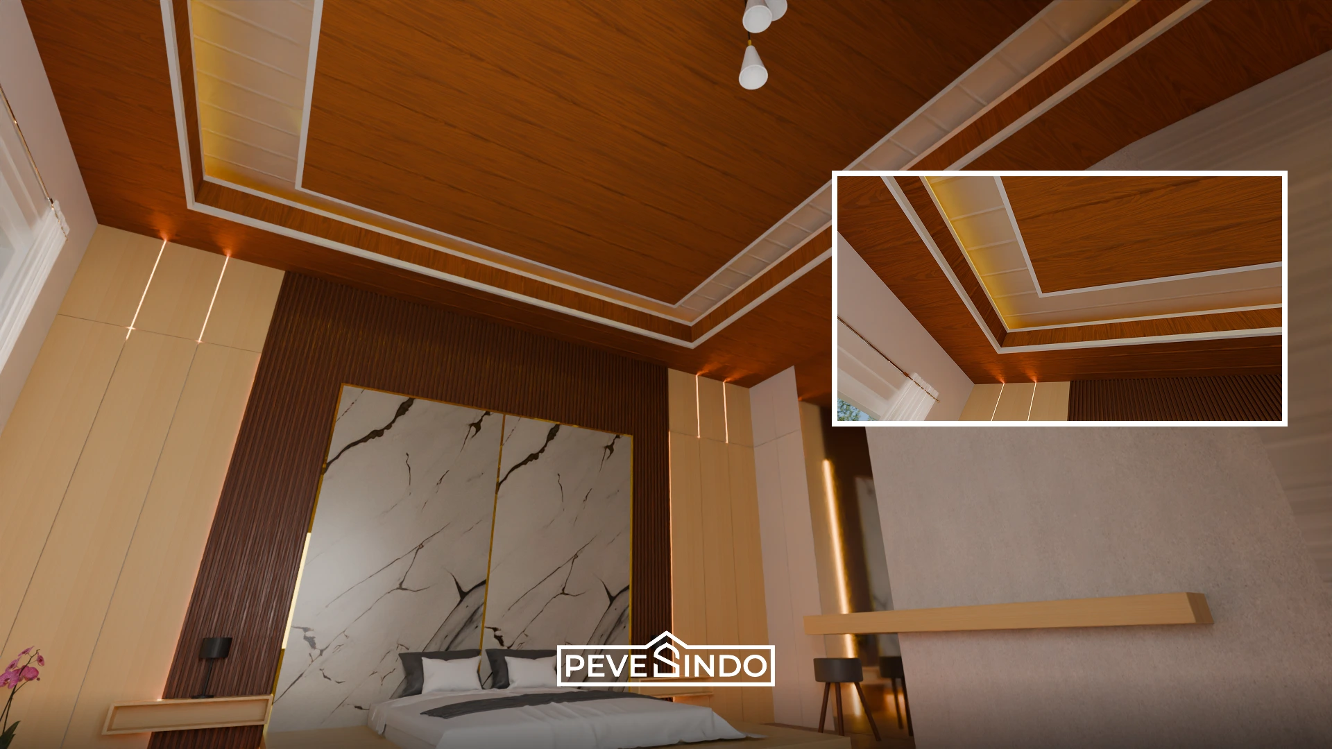 Plafon PVC Putih Motif Kayu