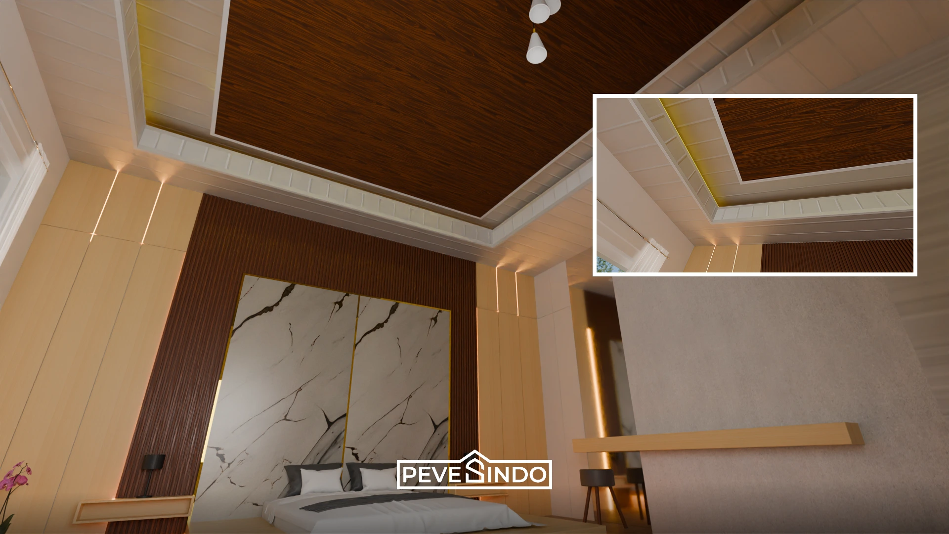 Plafon PVC Putih Motif Kayu