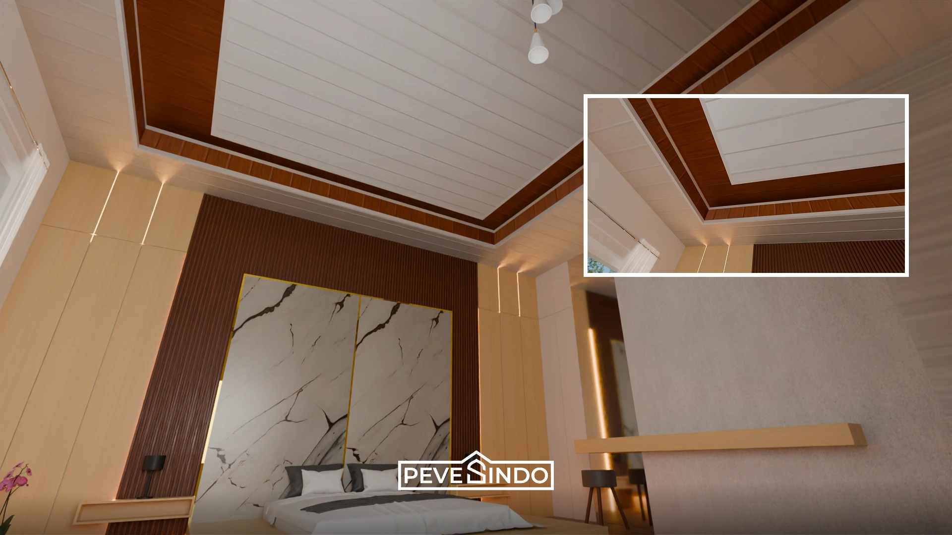 Plafon PVC Putih Motif Kayu