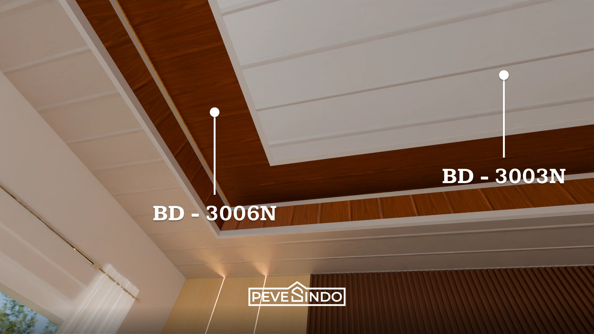 Plafon PVC Putih Motif Kayu