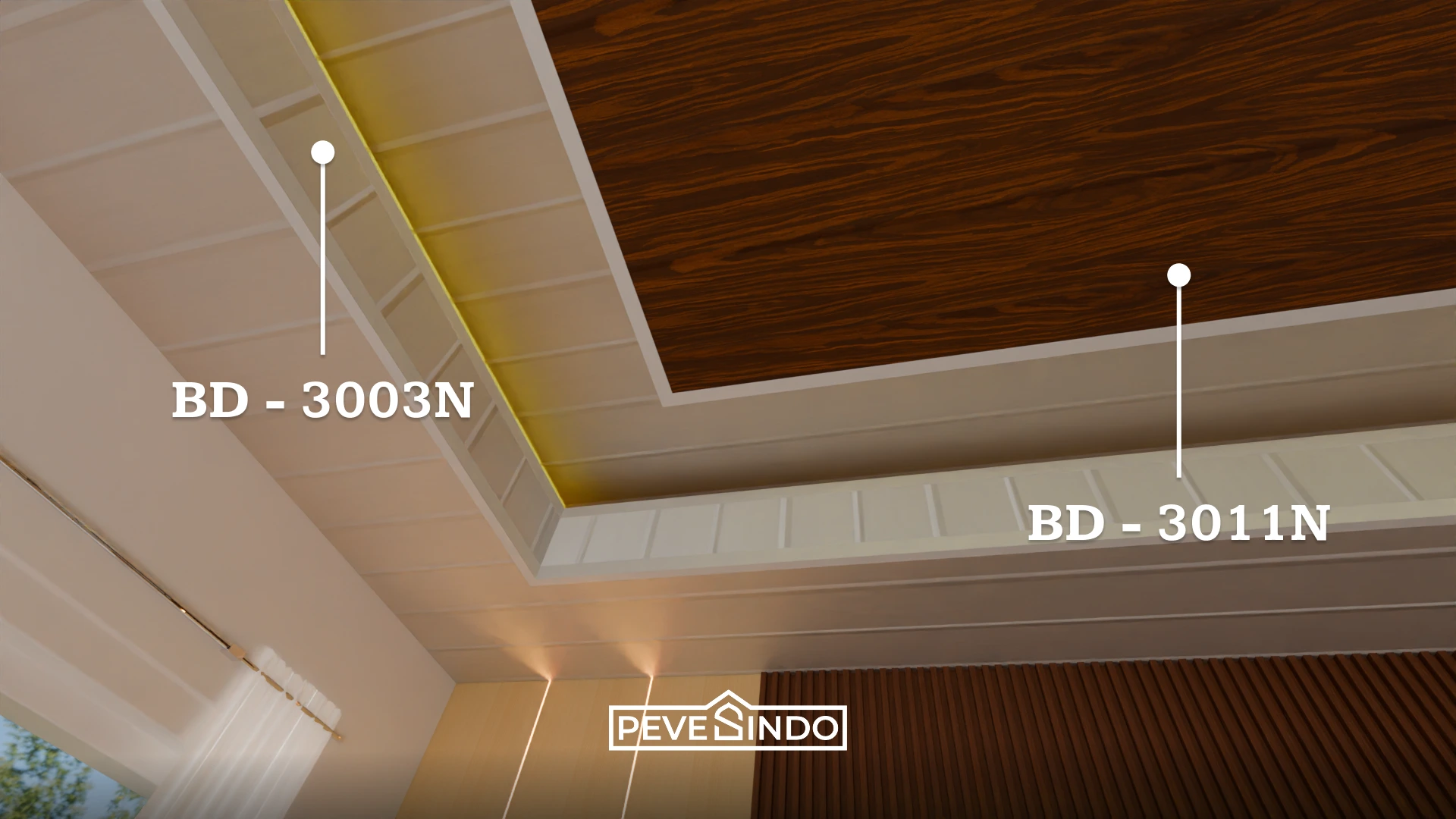 Plafon PVC Putih Motif Kayu