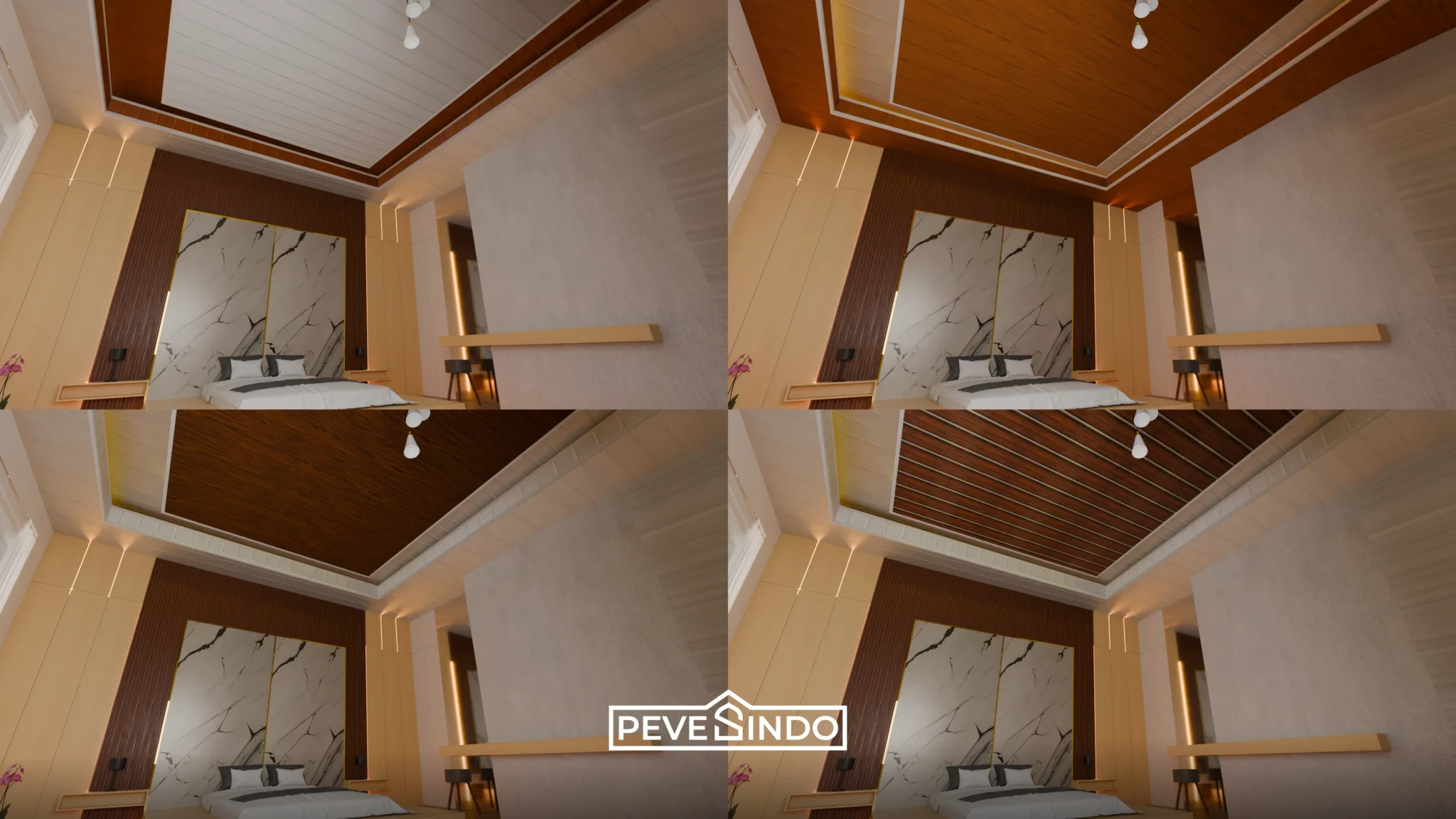 Plafon PVC Putih Motif Kayu
