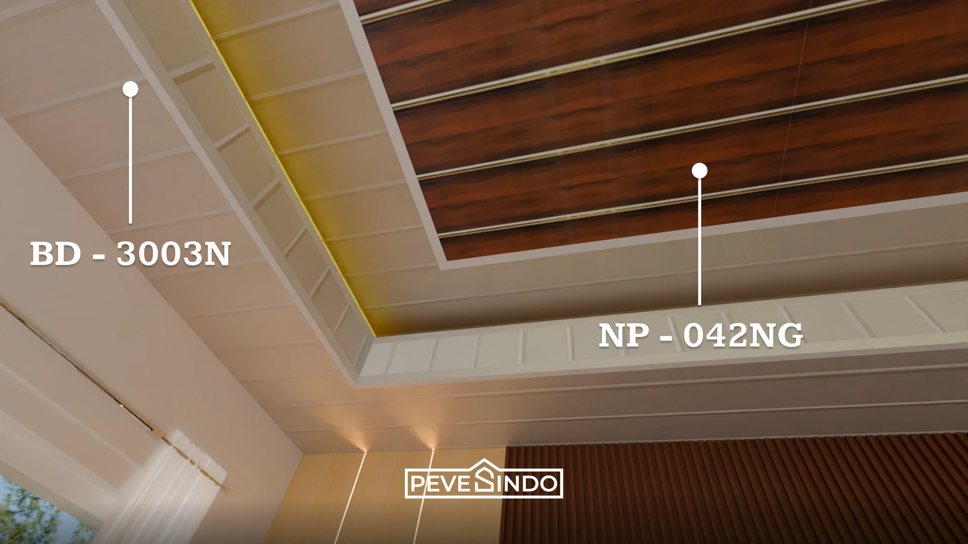 Plafon PVC Putih Motif Kayu
