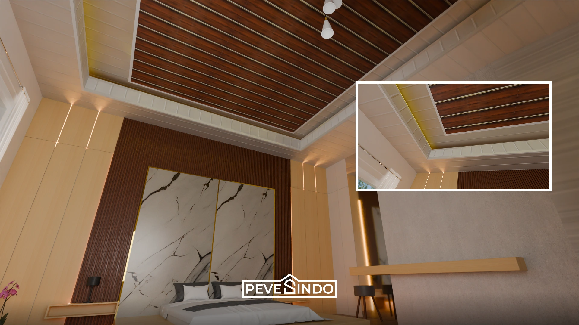 Plafon PVC Putih Motif Kayu
