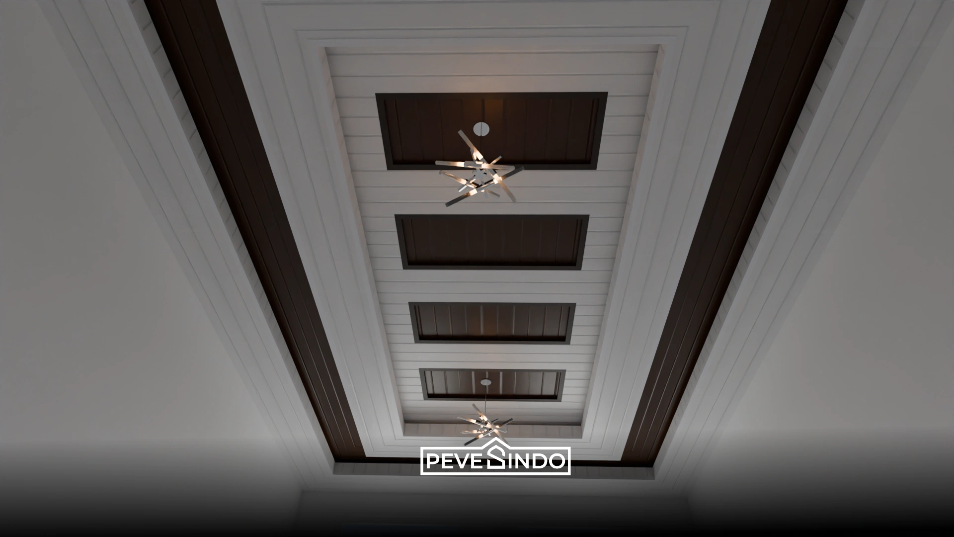 Gambar plafon PVC dengan tekstur kotak-kotak timbul artistik untuk rumah minimalis modern.