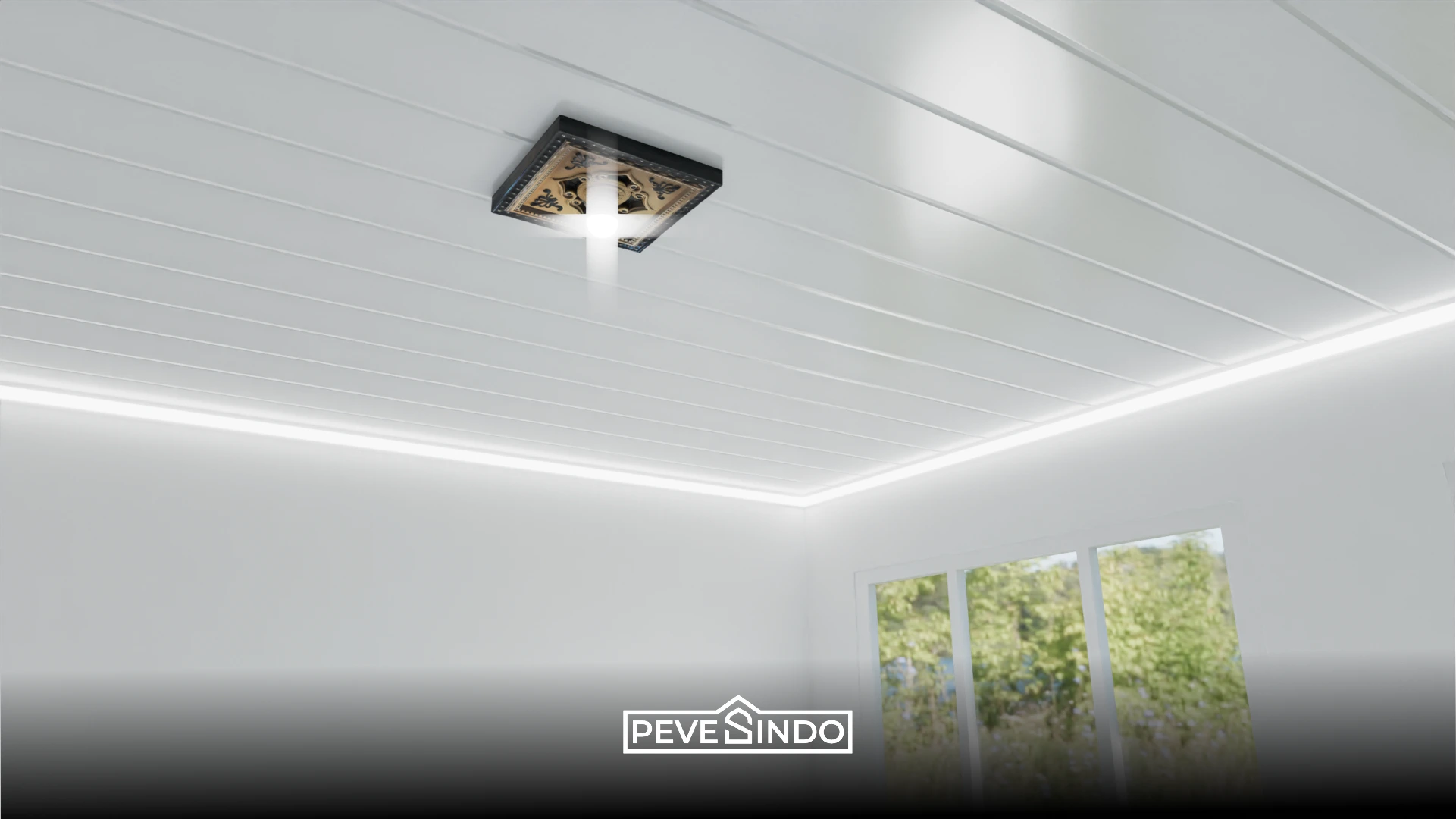 Model plafon dapur terbaru minimalis warna putih bersih dengan pencahayaan terang.