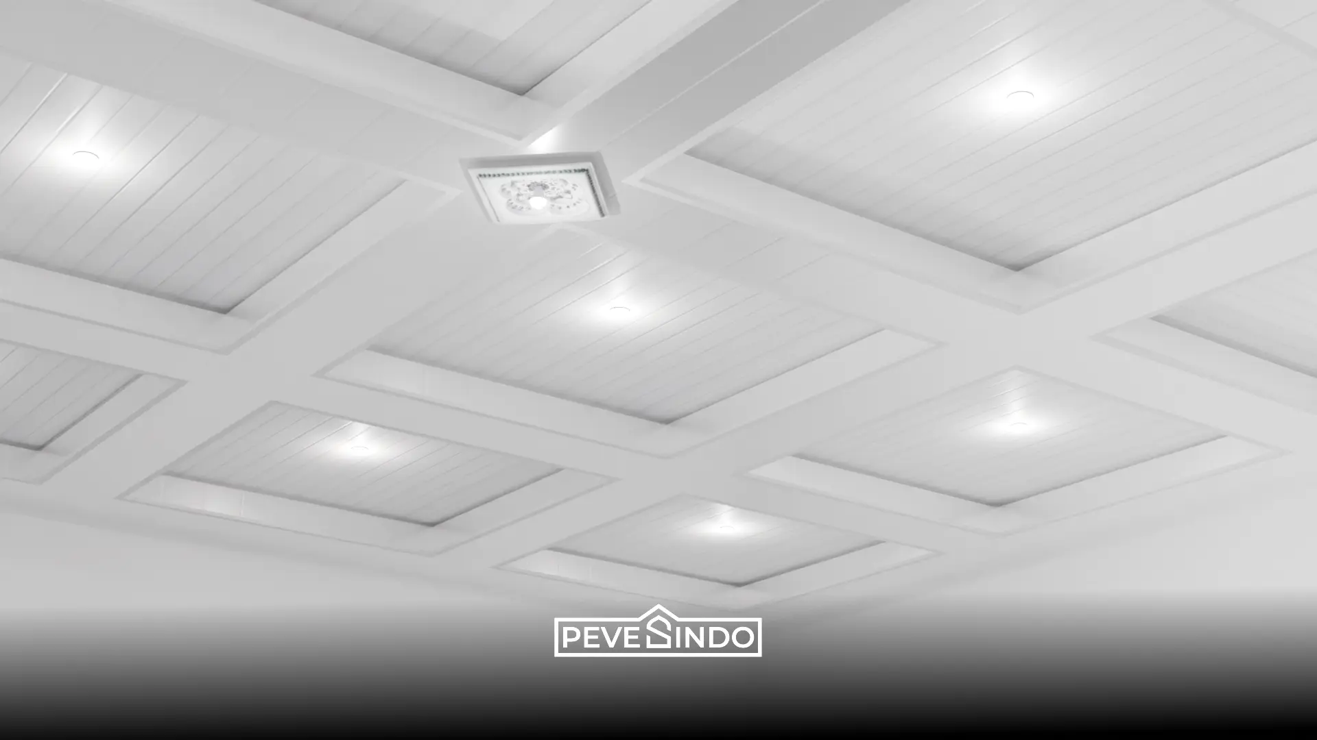 Desain plafon PVC model tray ceiling klasik yang membuat sirkulasi udara kamar lebih lega.