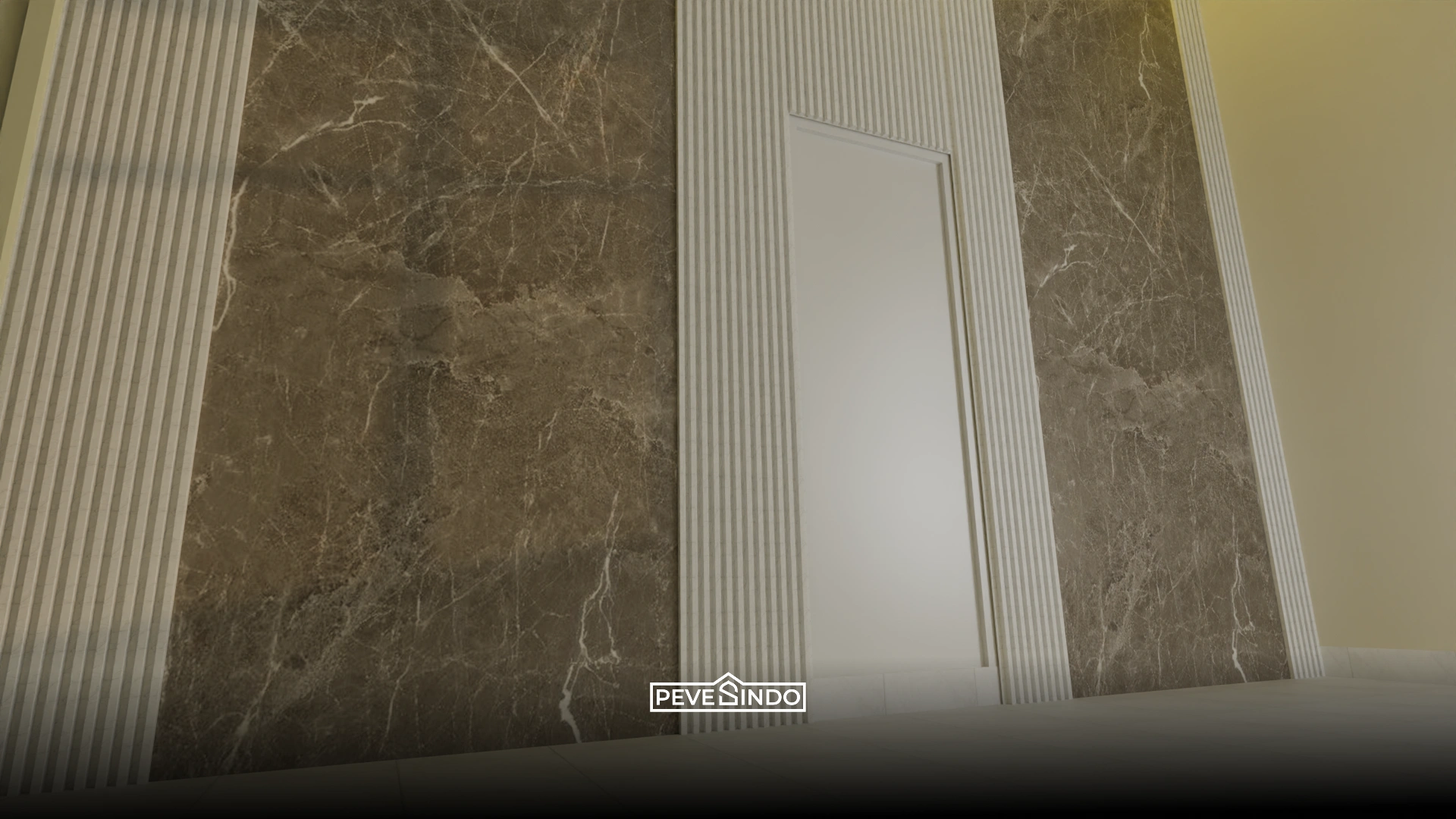 kombinasi uv marmer dan wall panel putih