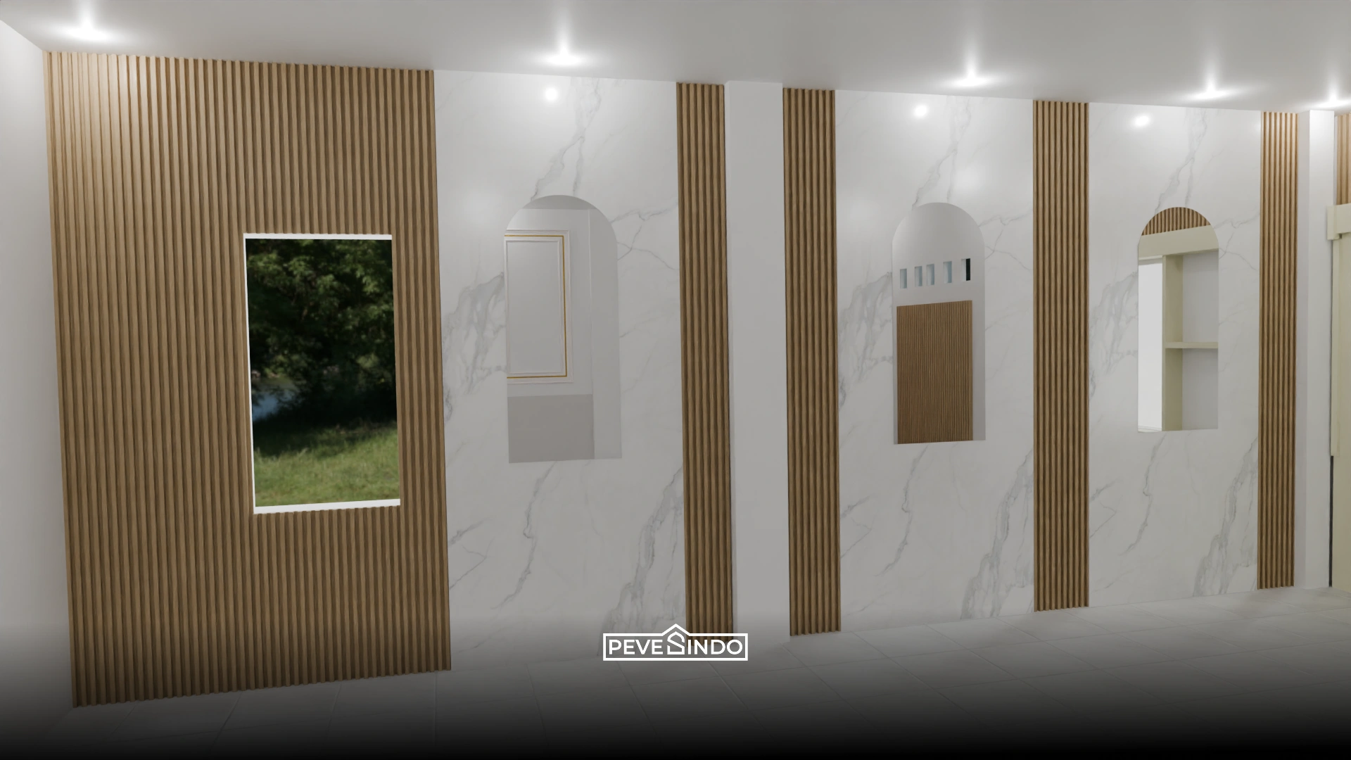 desain arc dengan wall panel kayu