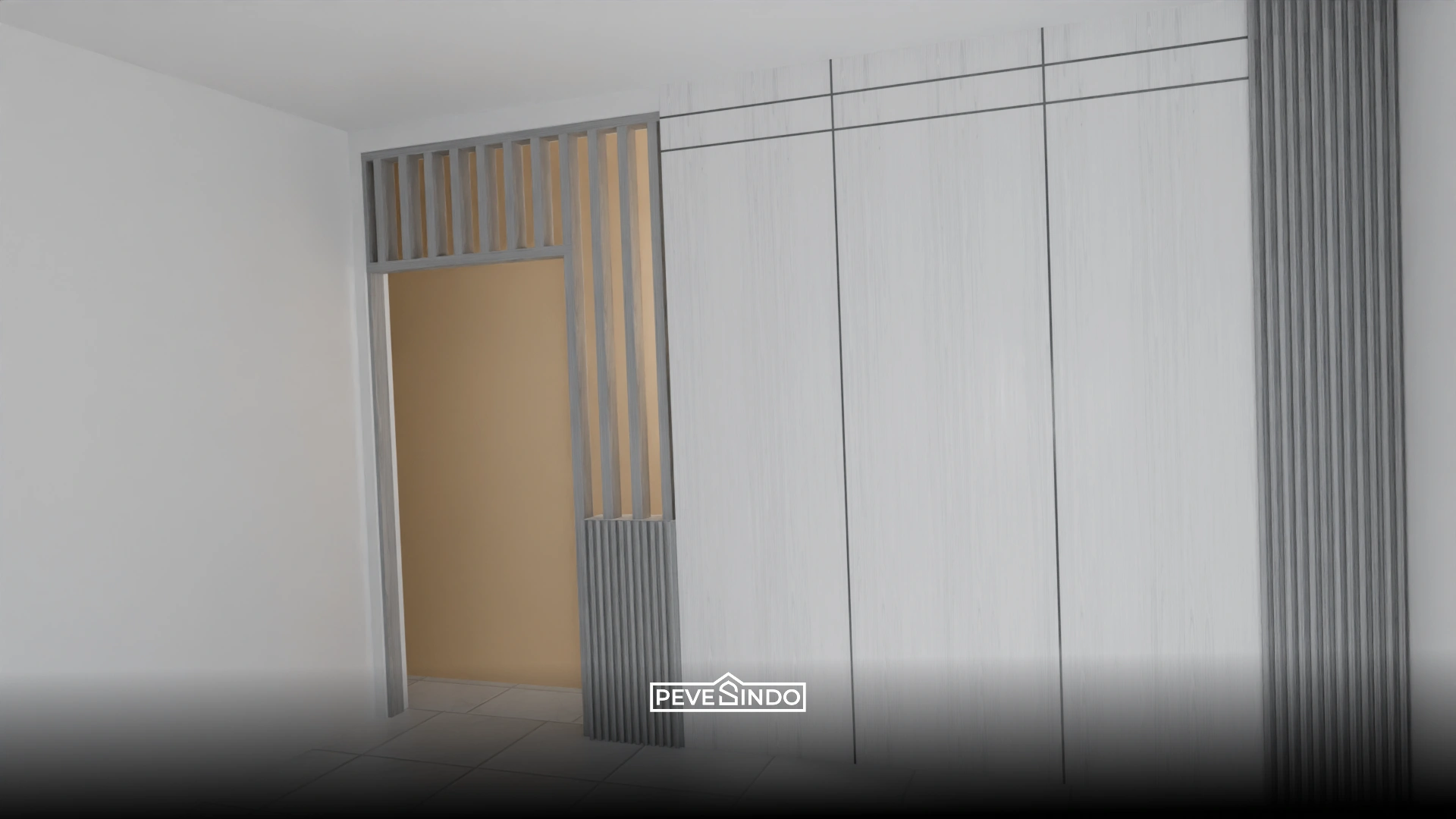 partisi pintu dengan wall panel abuabu