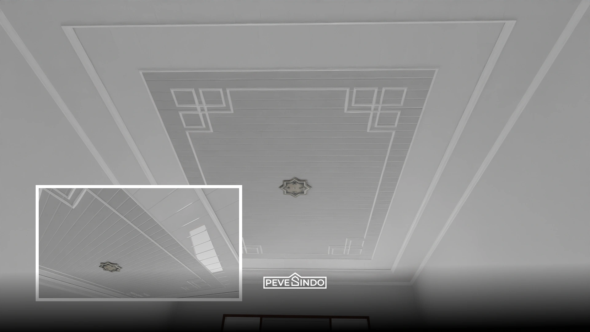 Model plafon PVC warna abu-abu beton untuk interior dapur tema industrial.