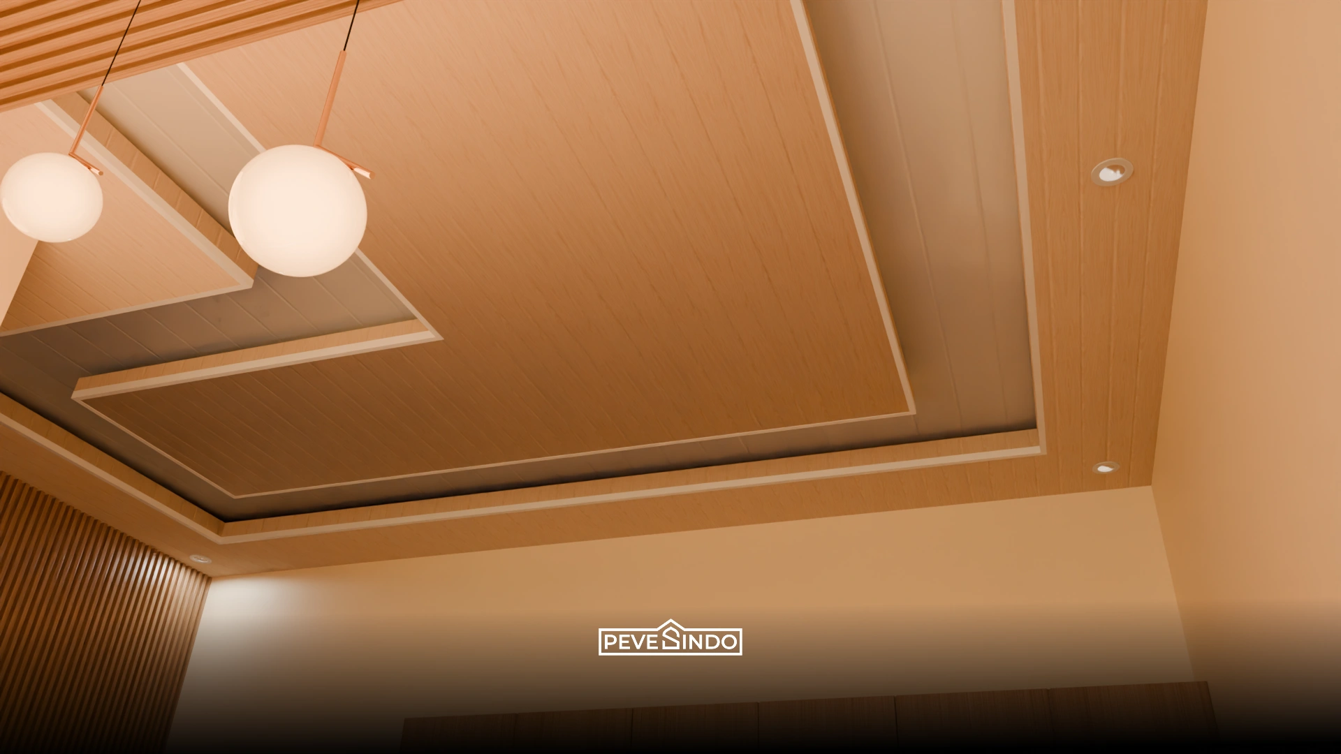 Inspirasi drop ceiling plafon PVC kombinasi dua warna untuk dapur luas dan mewah.