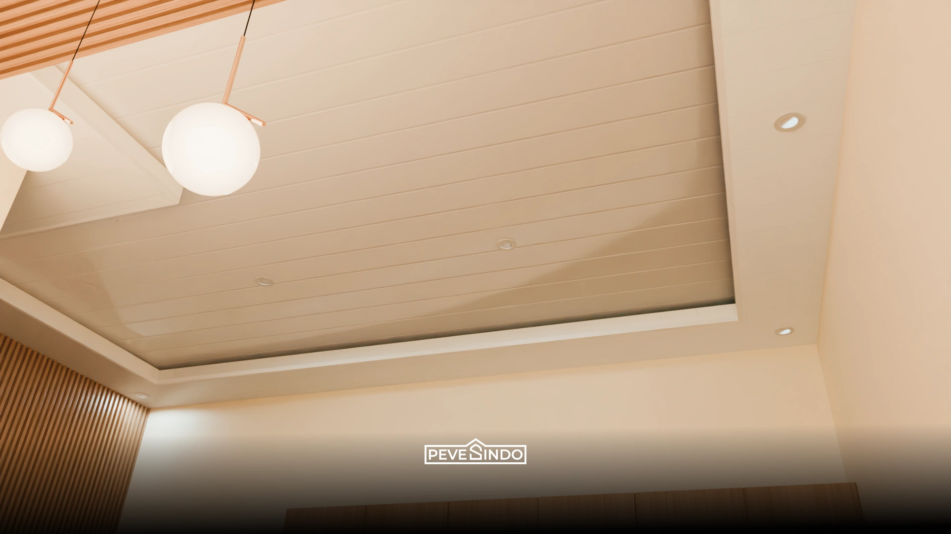 Contoh plafon PVC dapur minimalis warna putih bersih dengan lampu downlight modern.