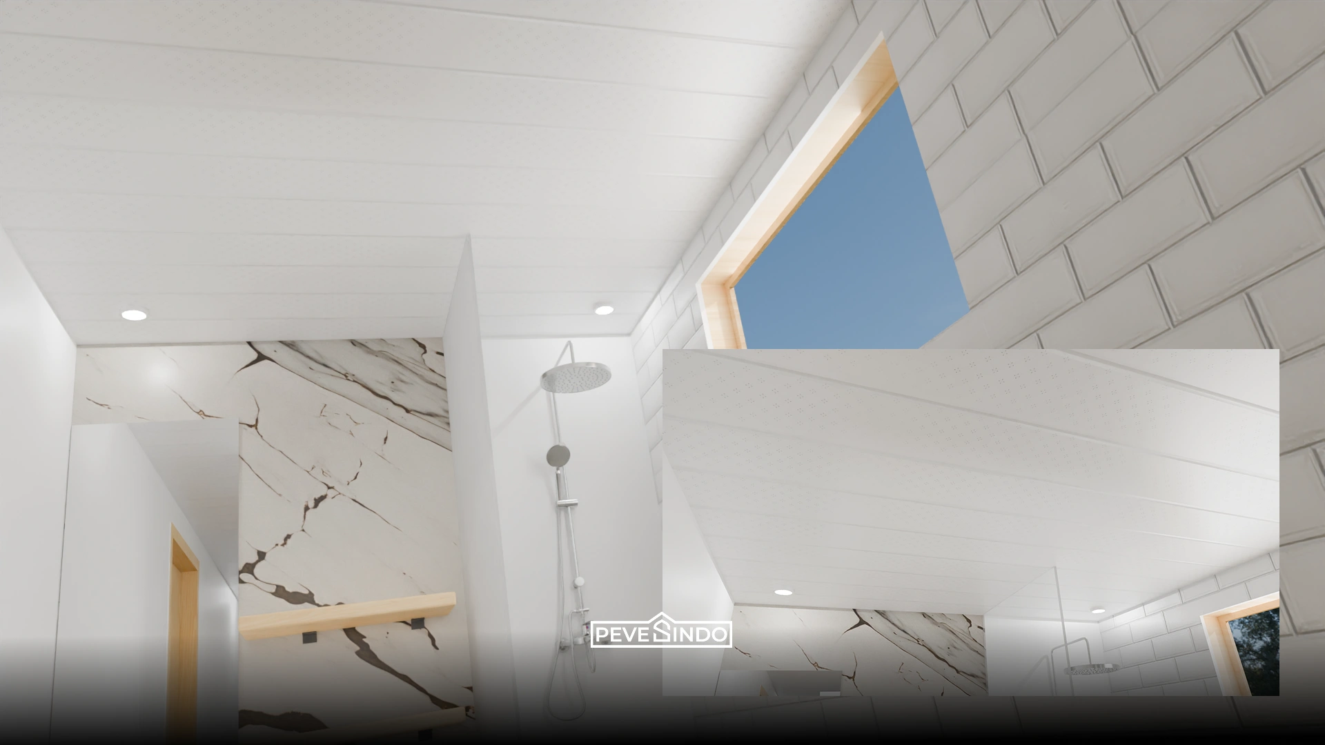 Model plafon PVC minimalis warna putih polos mengkilap biar ruang tamu 3x3 kelihatan luas.