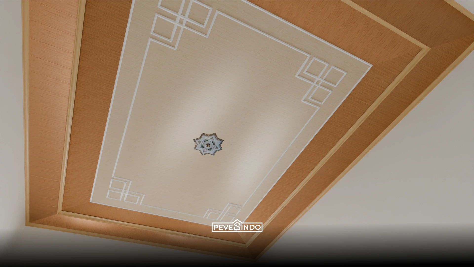 Inspirasi plafon PVC kombinasi dua warna pastel krem dan putih yang menenangkan.