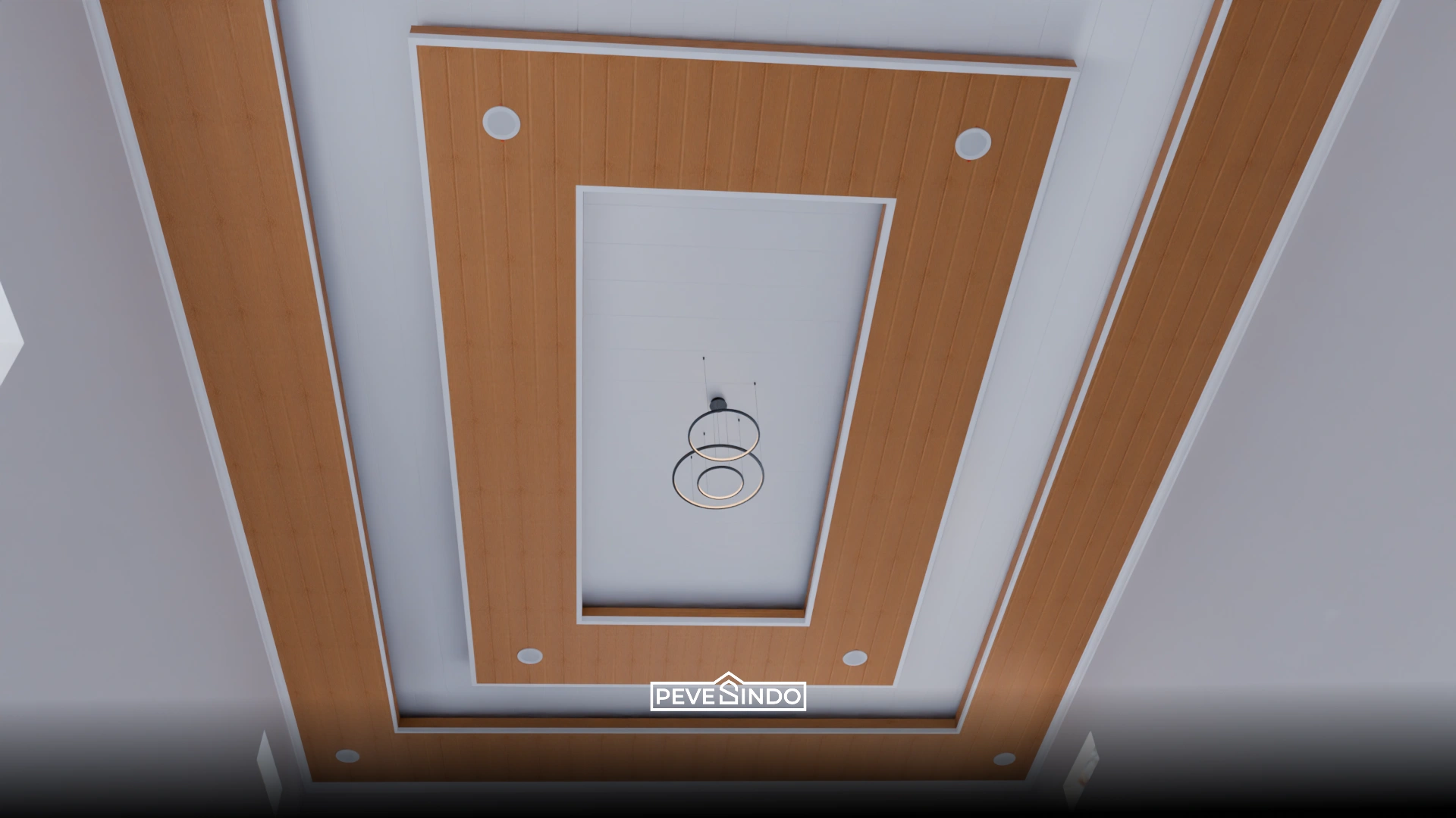 Desain plafon PVC tekstur kotak-kotak timbul 3D yang unik dan estetis.