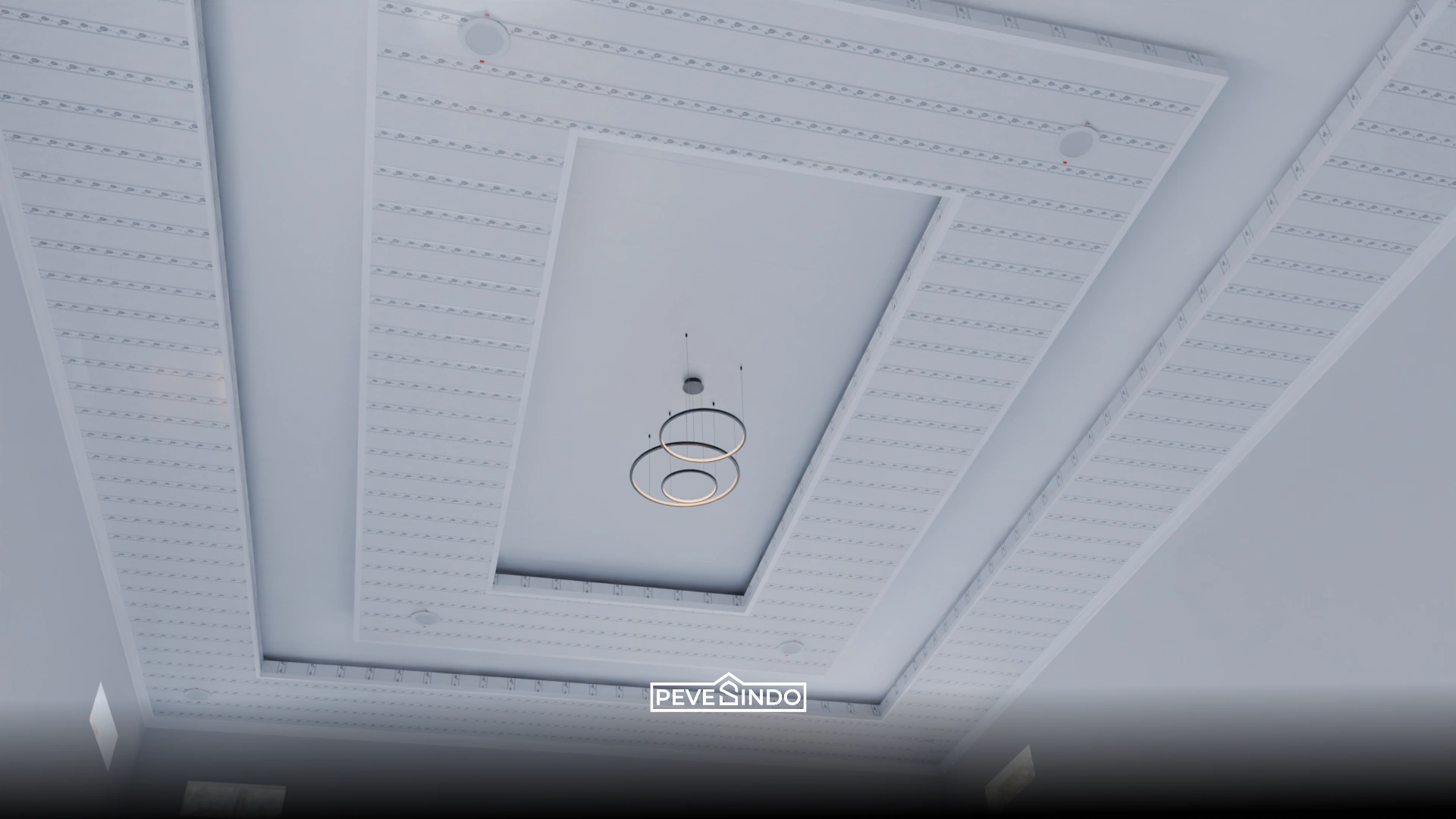 Model plafon PVC motif bunga pastel lembut gaya shabby chic yang cantik.