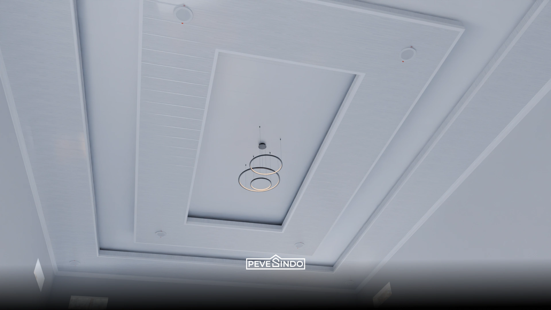 Plafon PVC warna abu-abu tekstur semen untuk desain kamar tidur tema industrial.