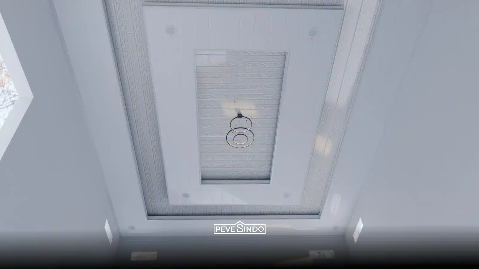 Model plafon PVC motif bunga shabby chic warna pastel lembut.