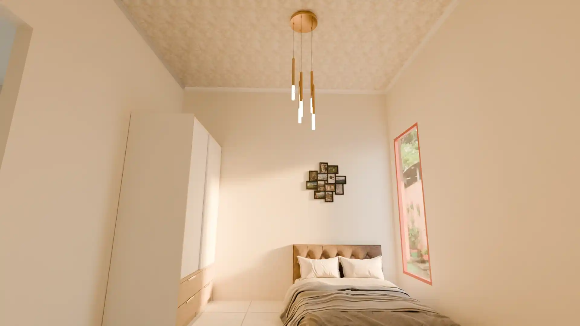 Plafon PVC flat motif marmer krem elegan untuk interior rumah modern.