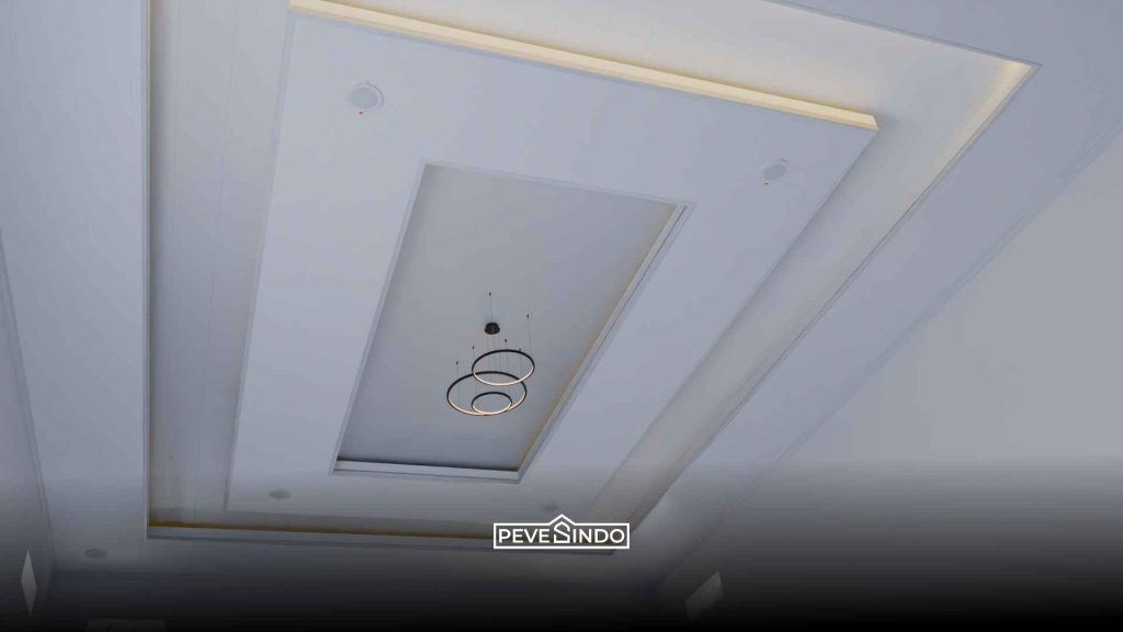 Detail sambungan interlocking presisi tinggi pada material plafon PVC mewah yang rapi tanpa celah.