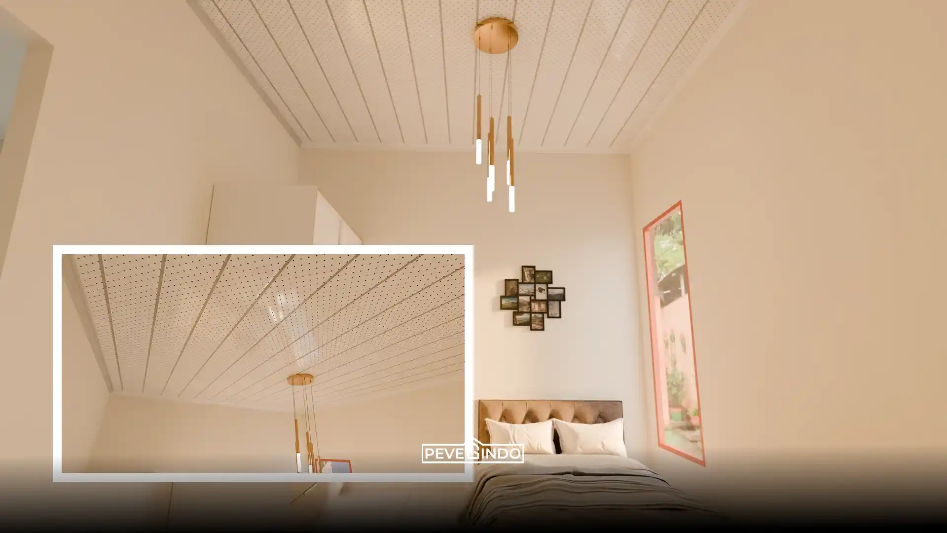 Model plafon PVC flat motif dot minimalis yang rapi dan bersih.