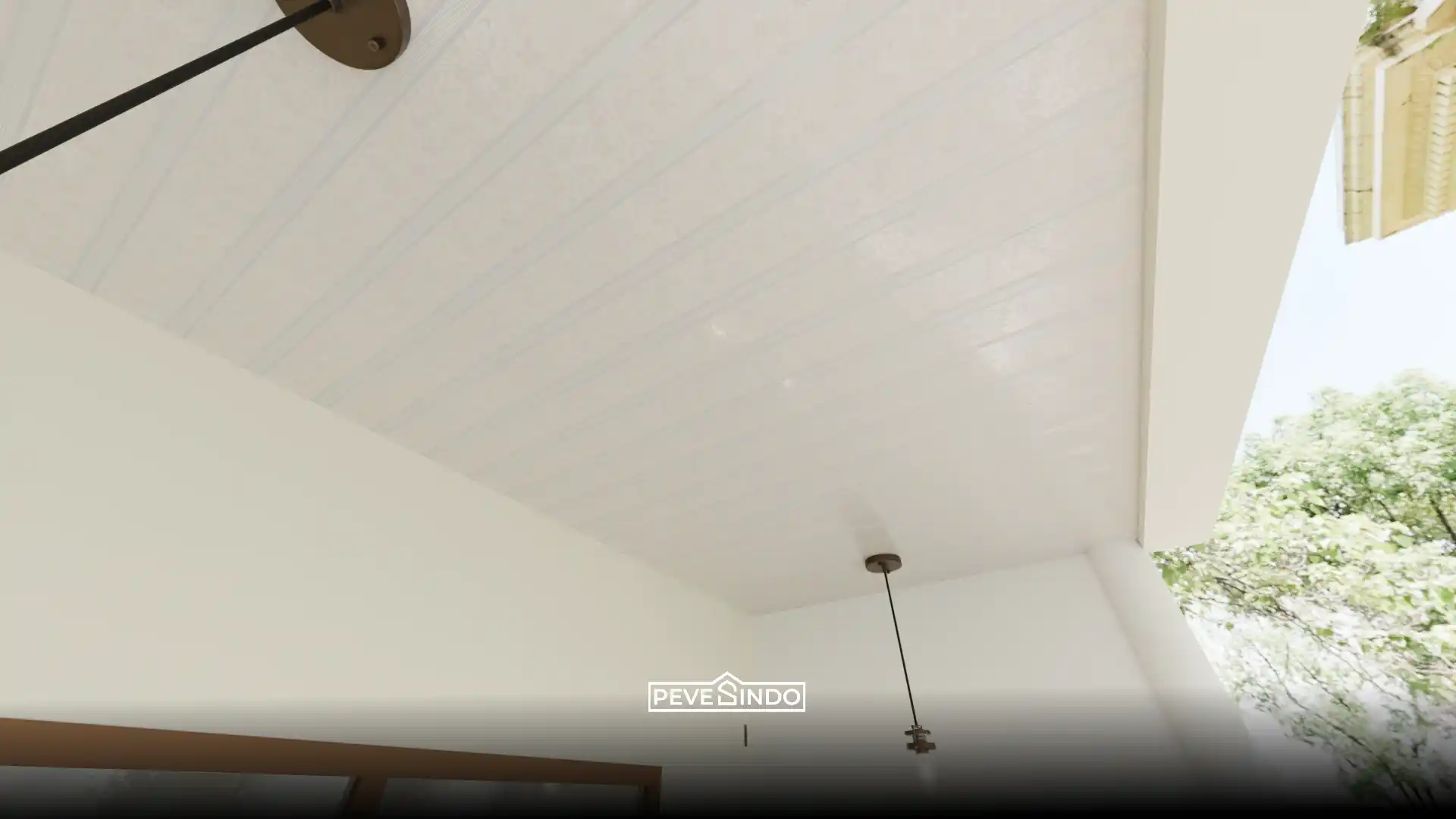 Pemasangan plafon PVC di area rooftop semi terbuka yang aman dari tampias hujan dan dijamin anti bocor.