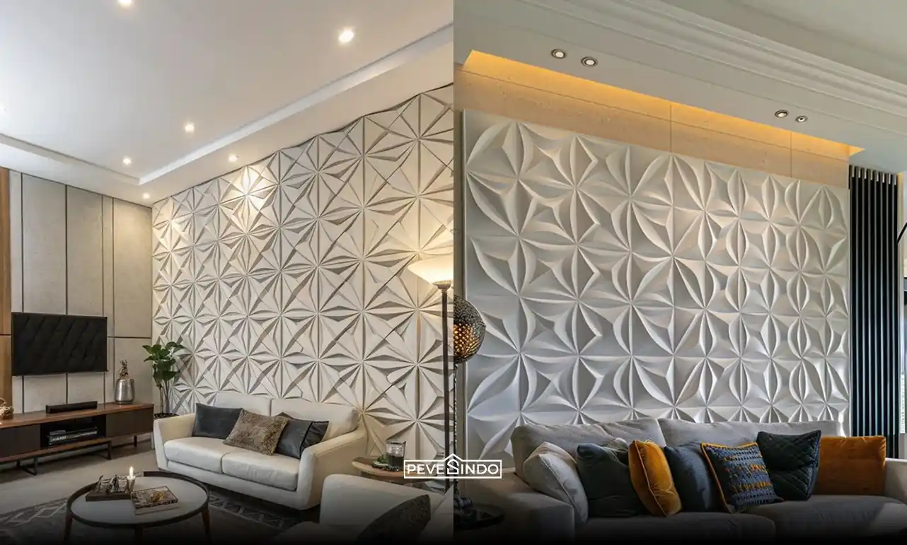 Pemasangan wall panel PVC anti air di sudut ruang keluarga yang rawan lembap