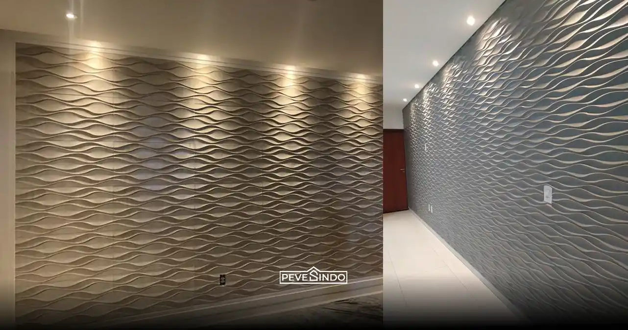 Ilusi ruang keluarga lebih tinggi dengan pemakaian wall panel 3D motif garis vertikal