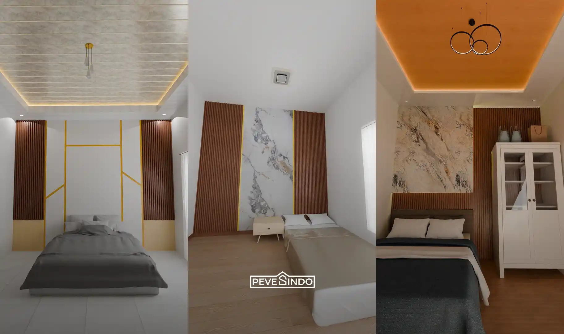 Proses pemasangan wall panel secara cepat dan bersih di dinding kamar villa.