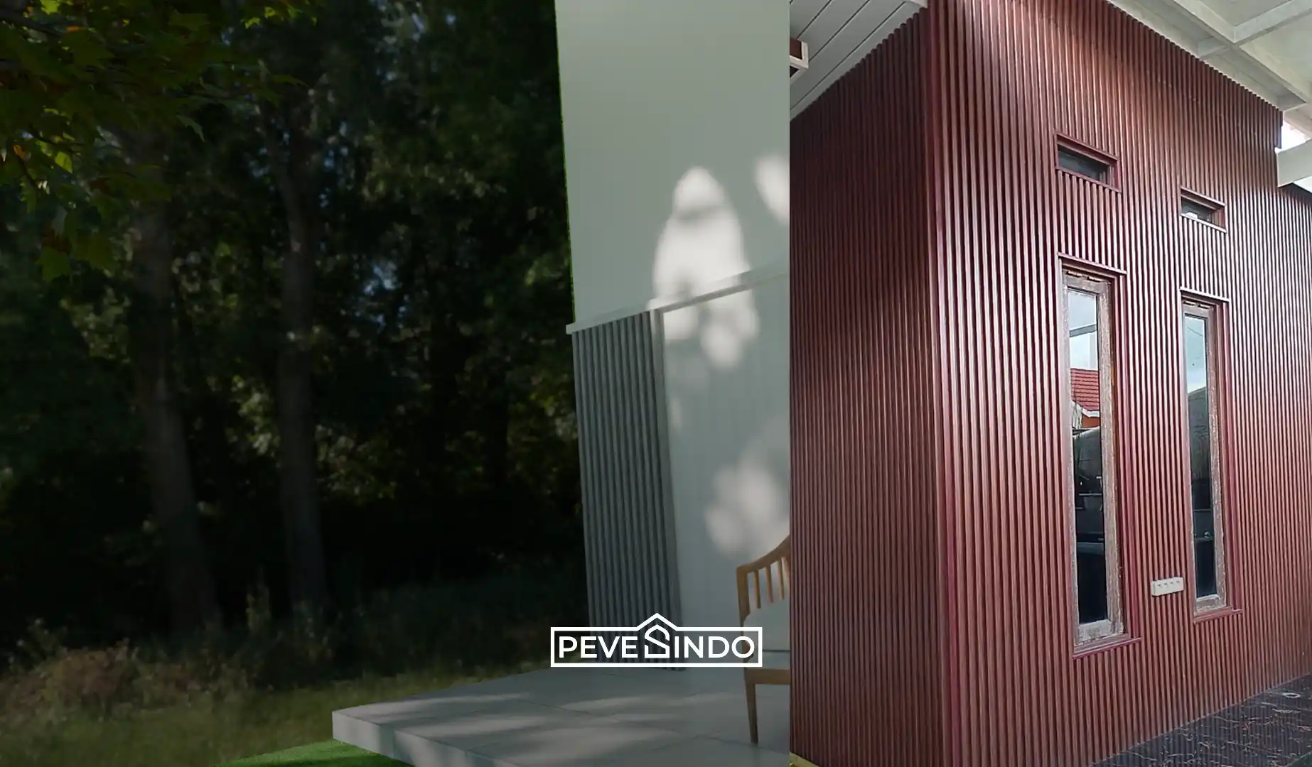 Teras rumah semi outdoor dengan wpc panel yang aman dari serangan rayap tanah.