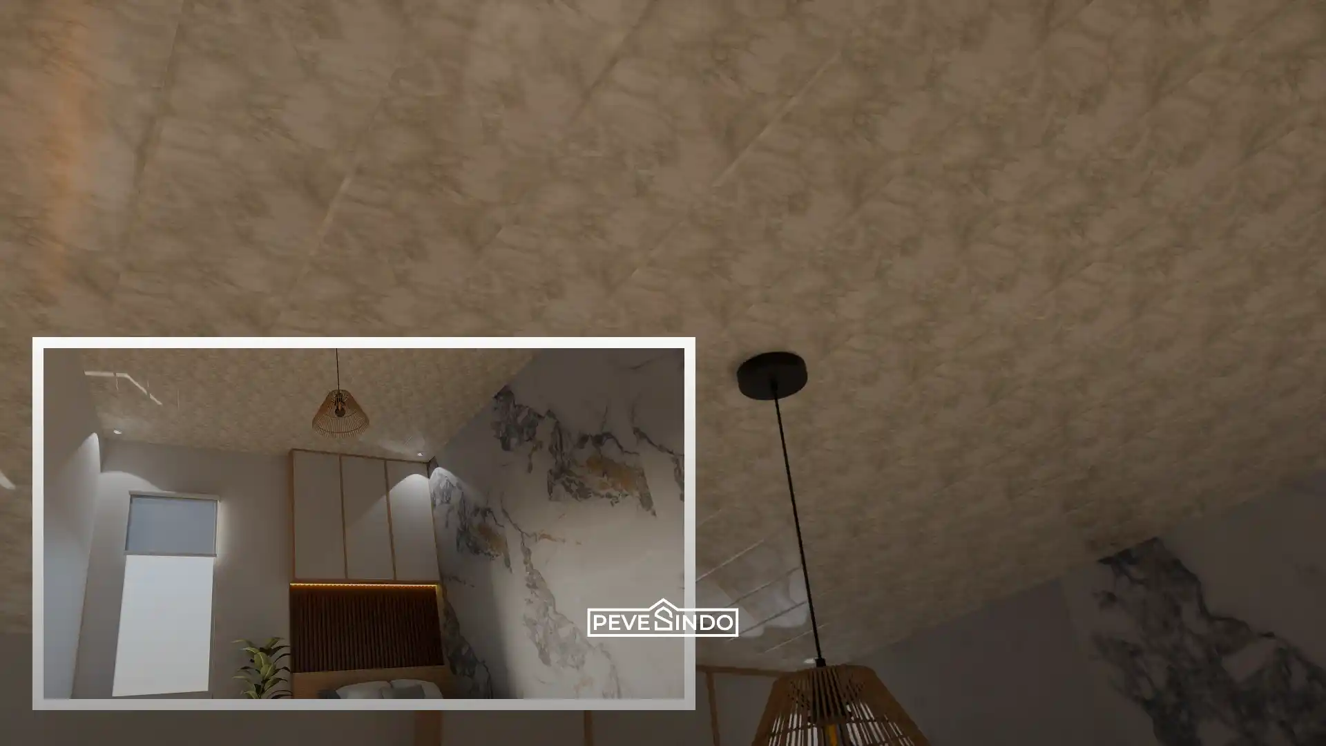 Pemasangan plafon PVC di kamar tidur yang lembap dan rentan bocor.