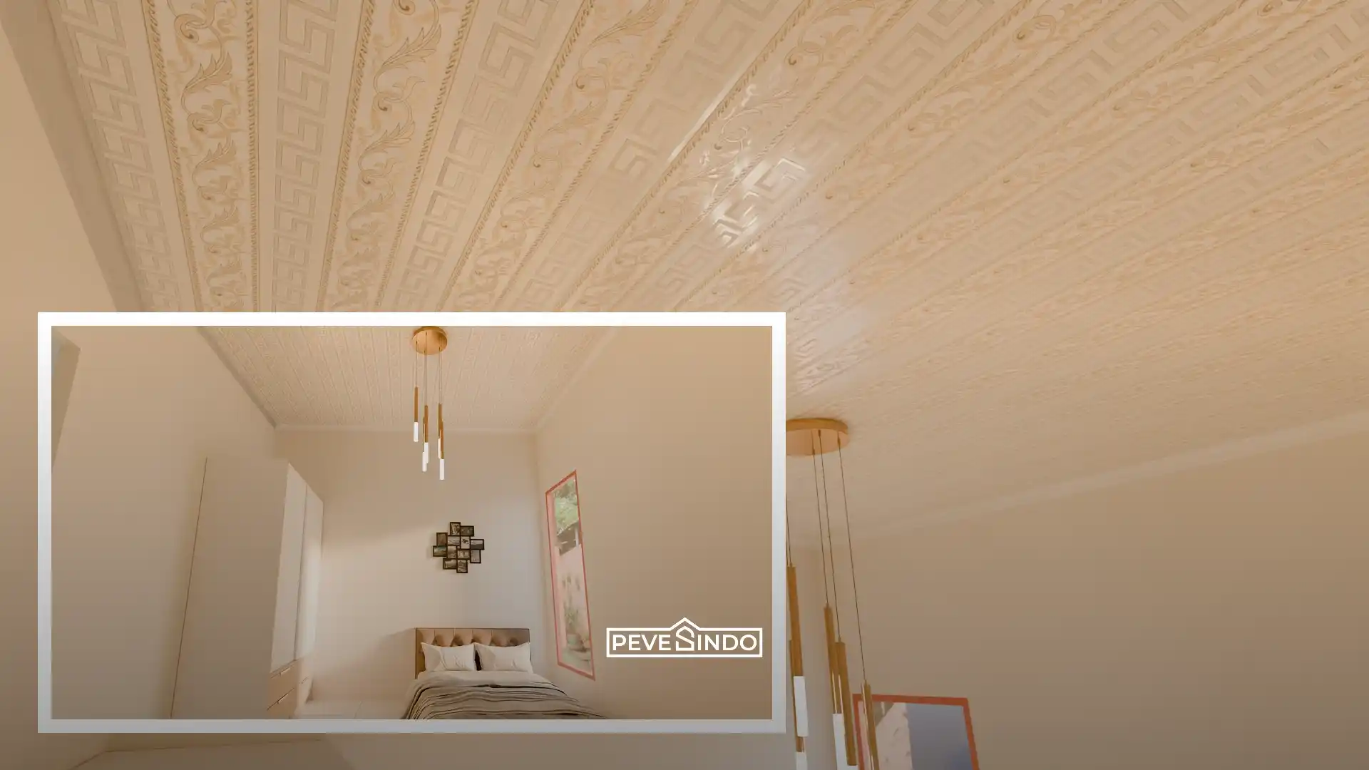 Kamar kos rapi dengan plafon PVC yang tahan serangan rayap dan awet.