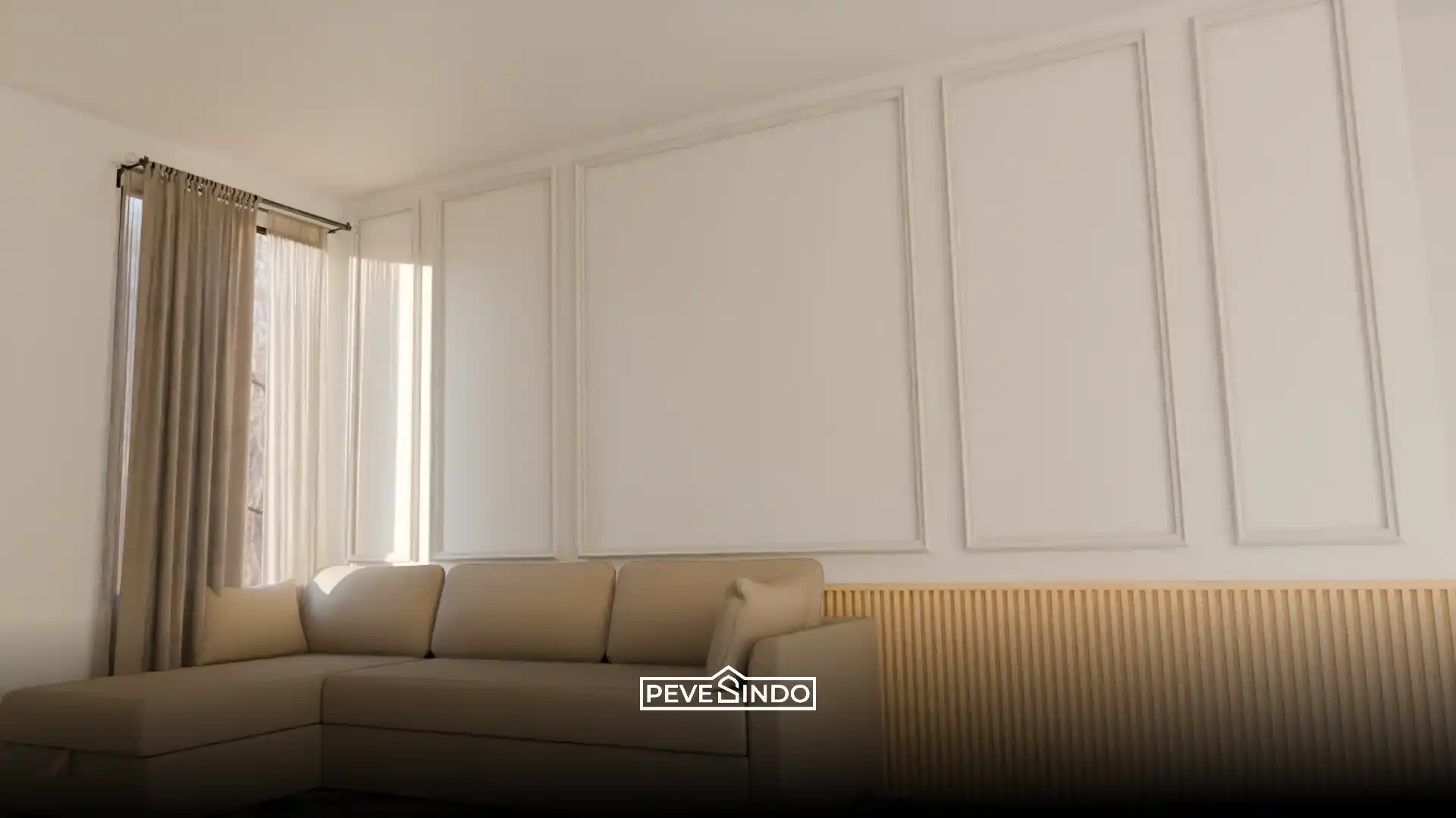 Desain dinding wainscoting PVC yang melindungi tembok dari kotoran dan benturan.