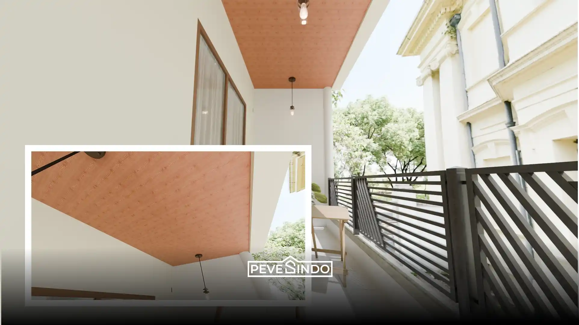 Teras depan rumah pesisir yang menggunakan plafon pvc karena ketahanannya terhadap cipratan air hujan.