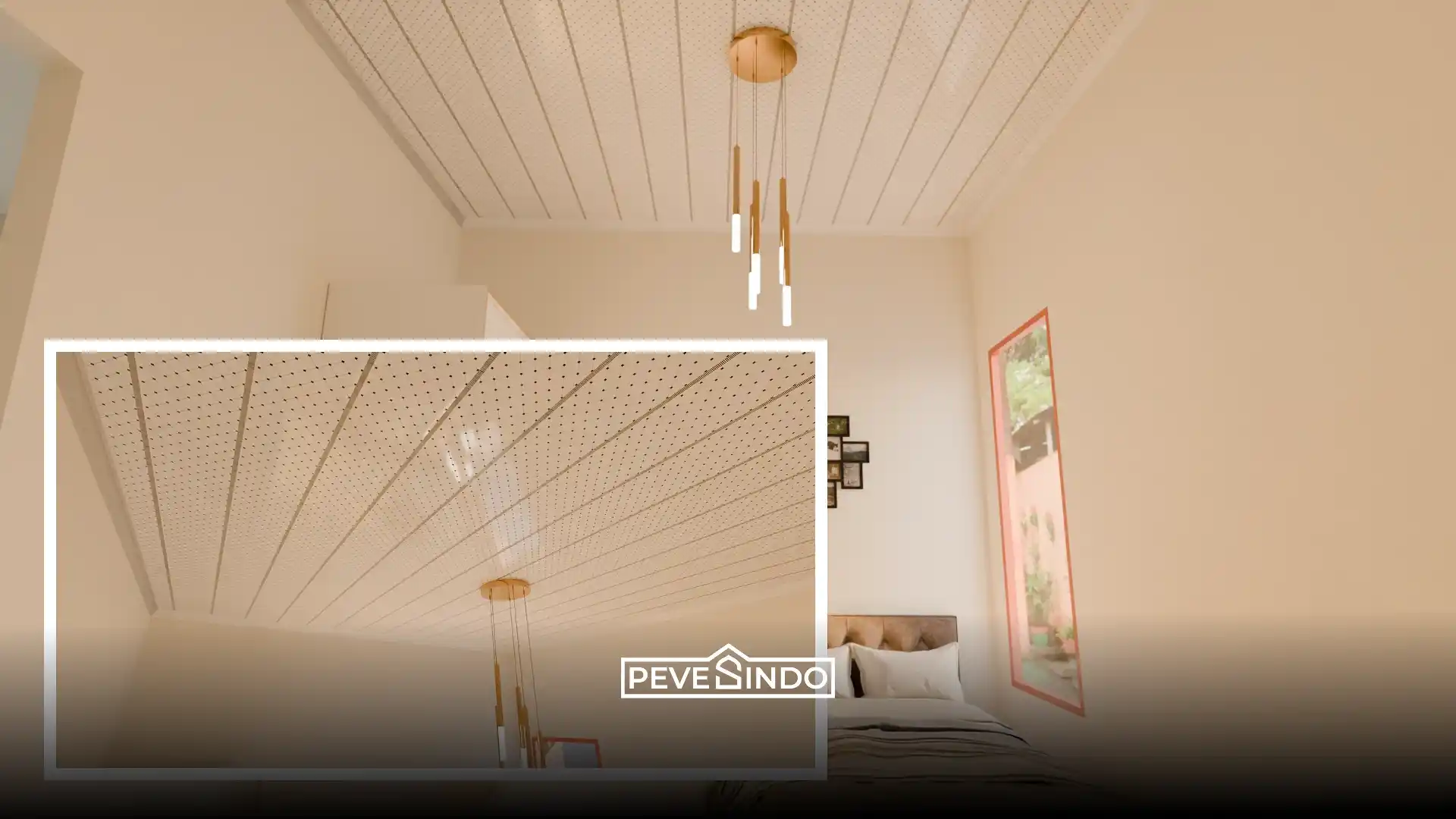 Kamar tidur modern dengan atap plafon pvc yang bersih dan dijamin bebas dari serangan hama rayap.