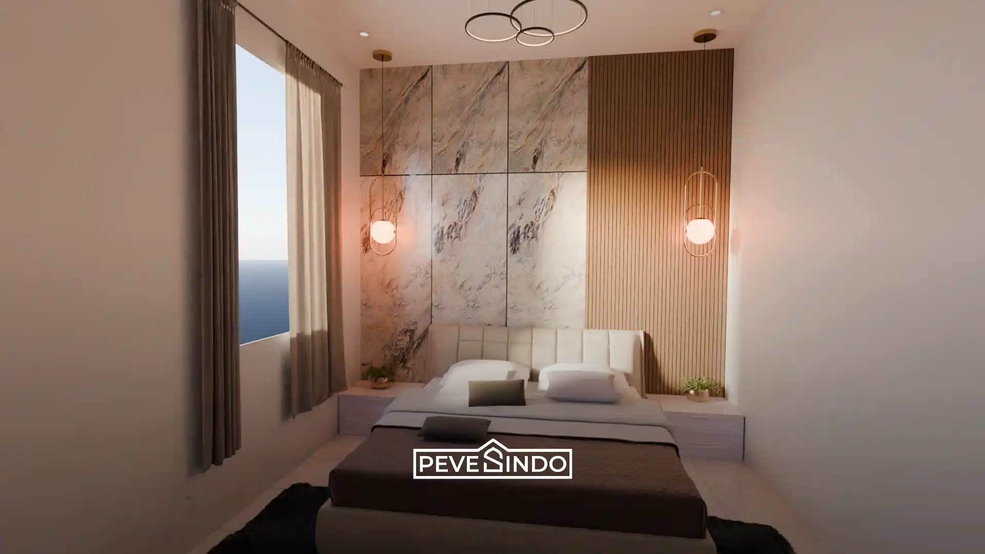 Pemasangan wallpanel instan untuk menutupi permukaan dinding retak pada proyek interior.