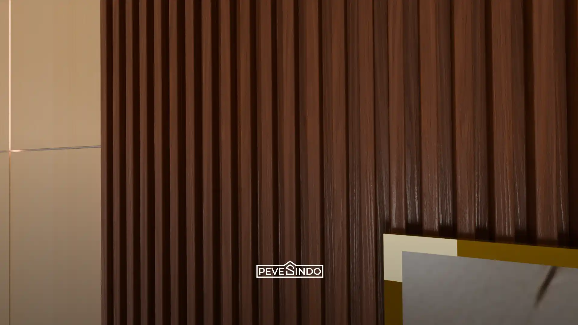 Arsitek sedang mengecek fisik wall panel wpc di showroom Pevesindo Jogja untuk area komersial.