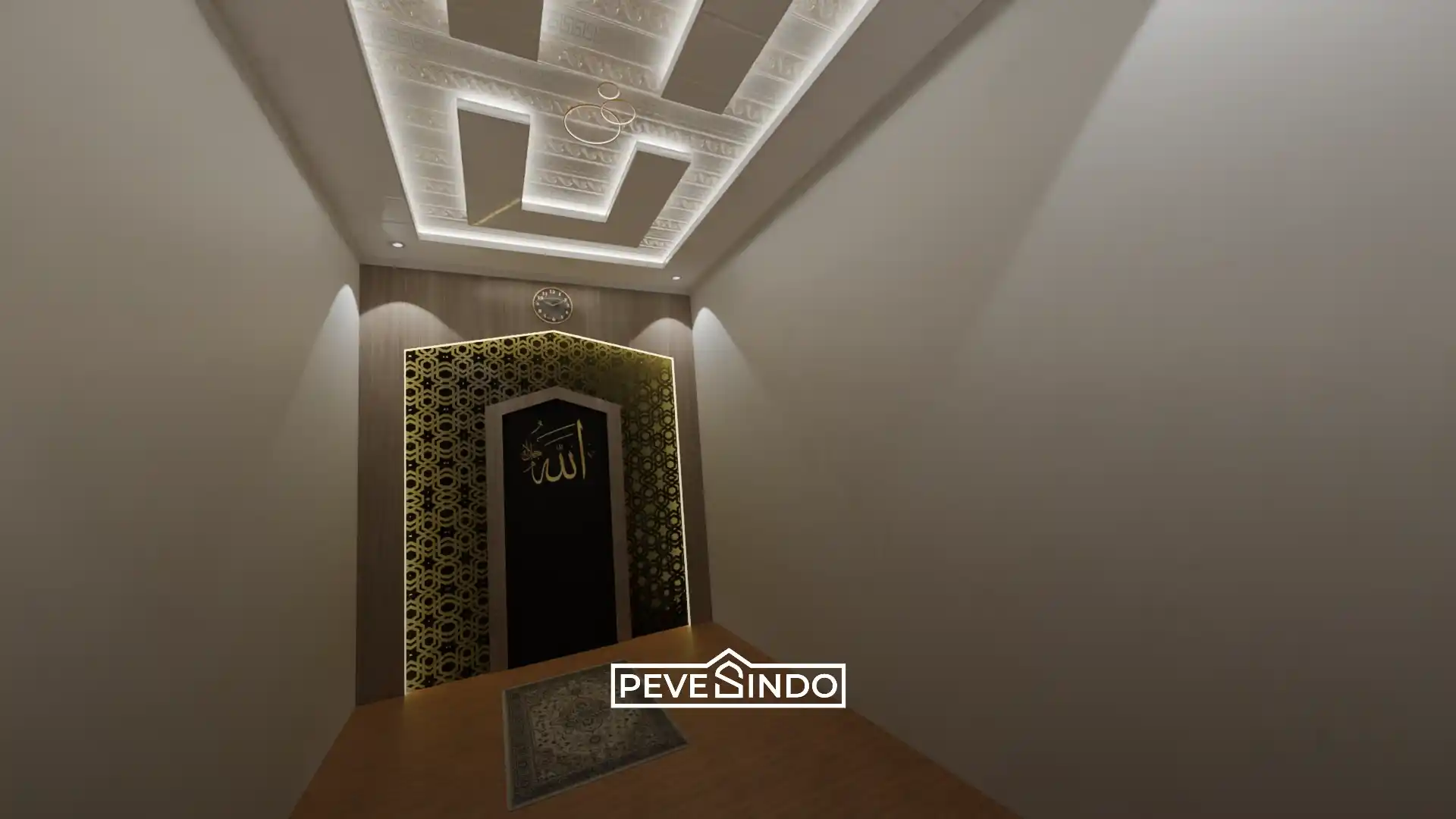 Desain drop ceiling berbahan plafon PVC pada ruang tamu kecil yang bikin lega.