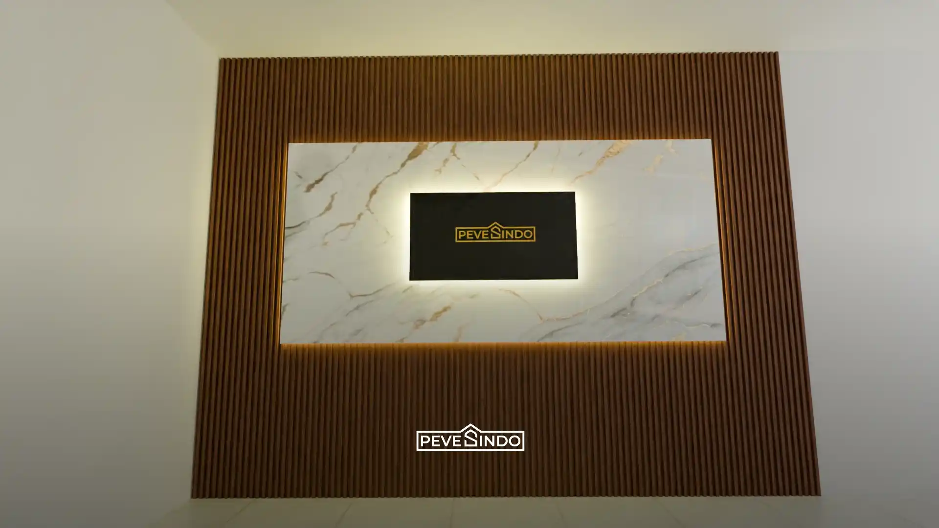 Lobi hotel dan kafe estetik dengan pelapis dinding uv marmer.