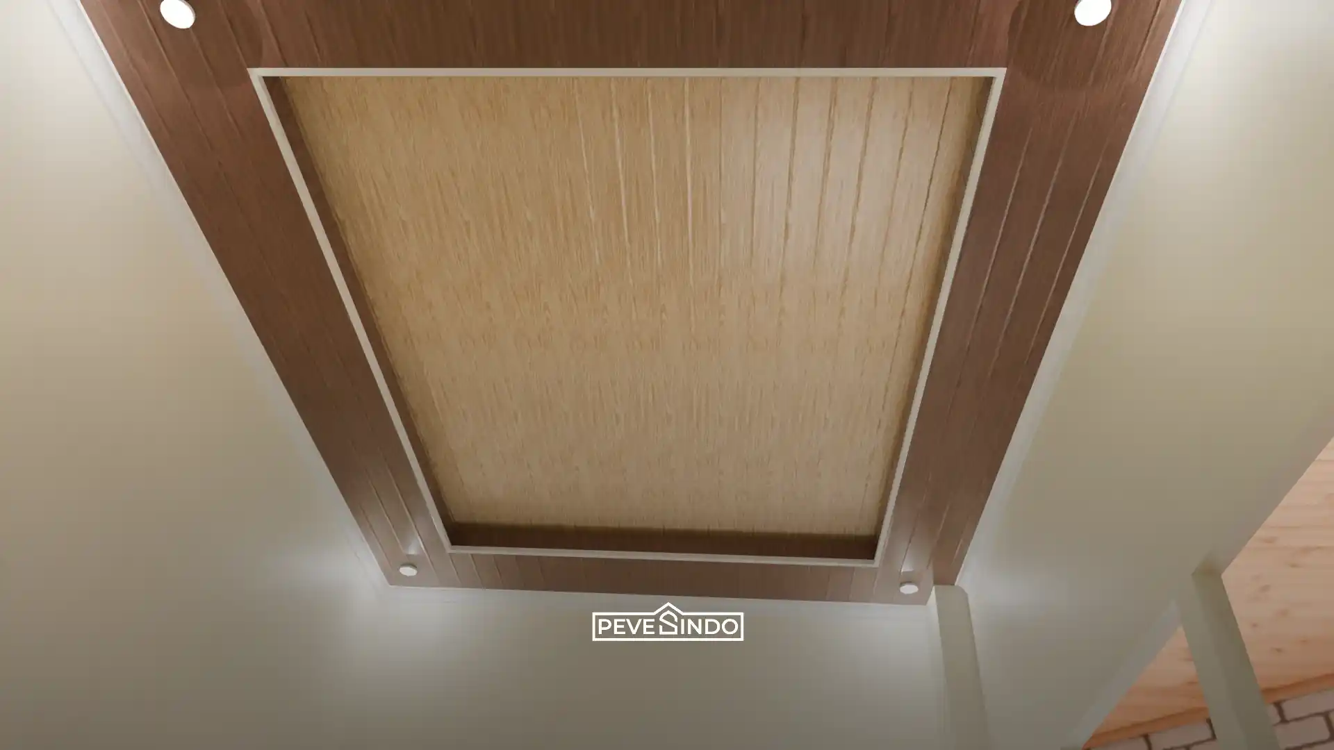 Kamar tidur bergaya rustic industrial hemat budget dengan atap plafon pvc motif urat kayu asli.