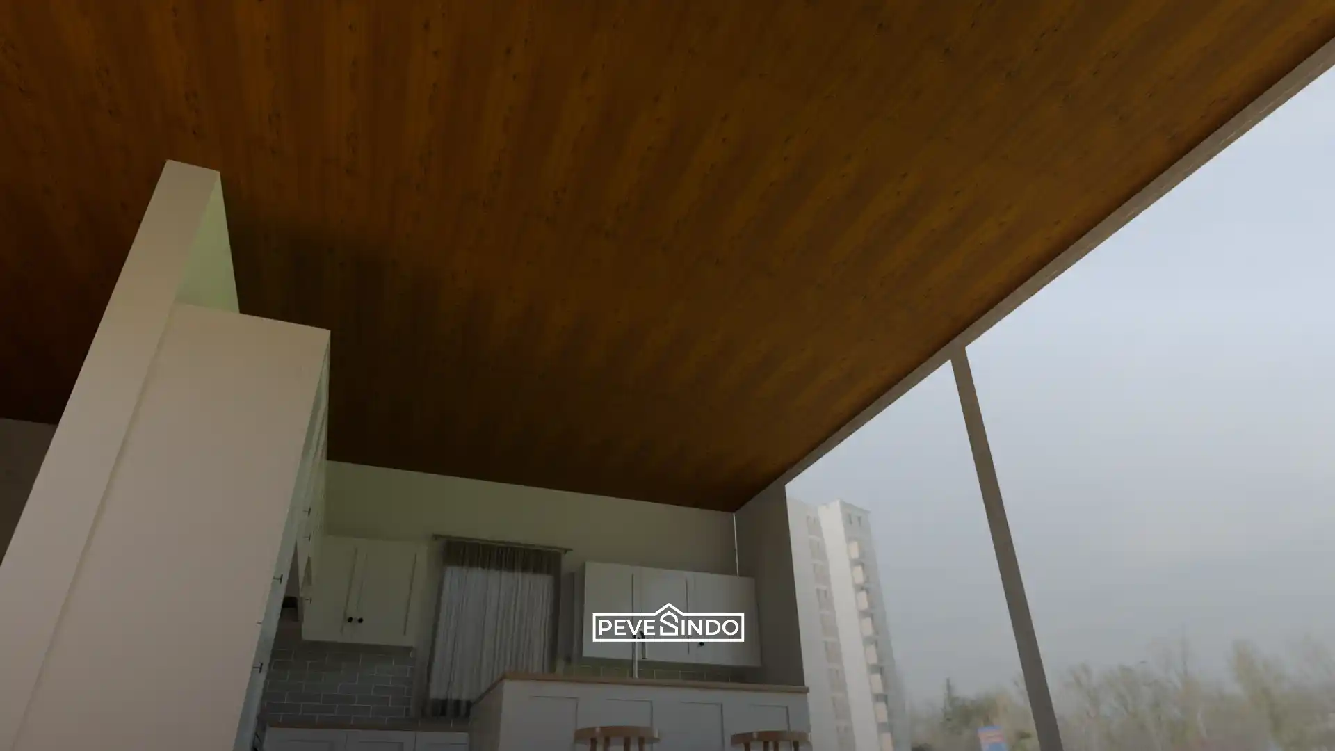Dapur modern yang bersih dengan atap plafon pvc anti lembap.