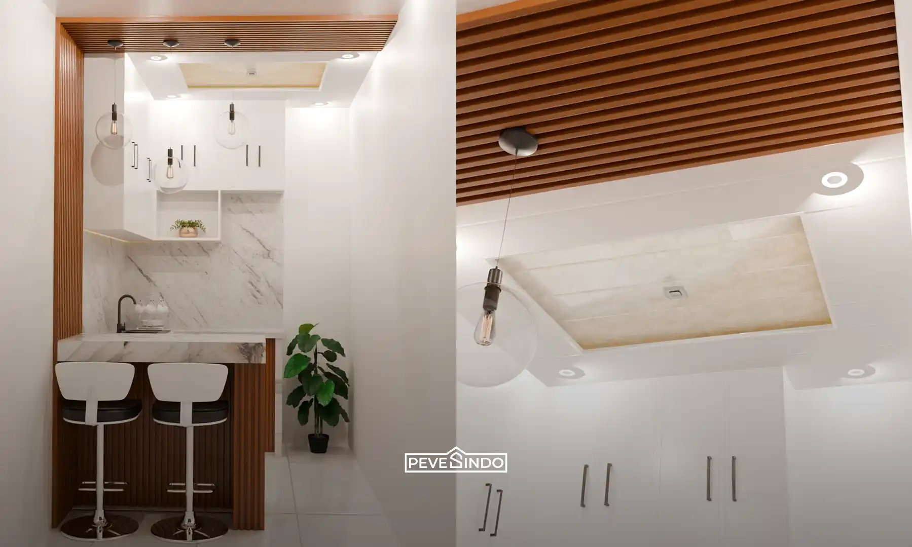 contoh plafon PVC dapur warna putih yang membuat ruangan terlihat lebih terang dan luas.
