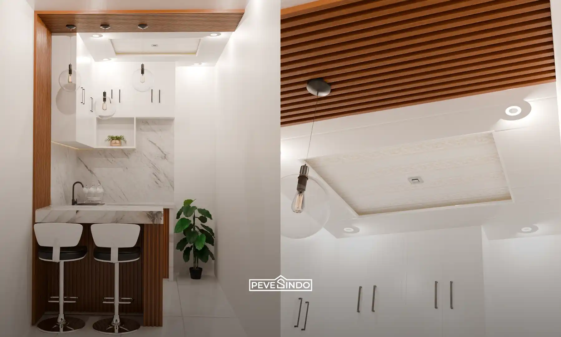 desain plafon PVC dapur anti lembap untuk area dekat kompor agar tidak mudah berjamur.