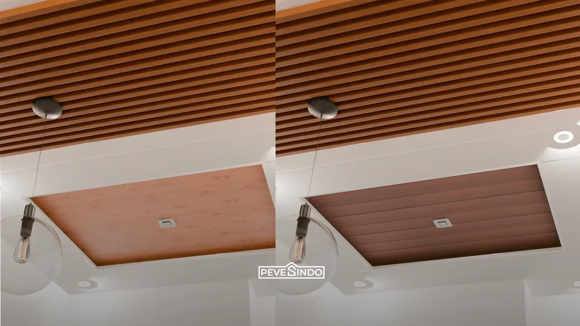 Dapur bersih dengan plafon pvc warna coklat tua yang mudah dirawat.