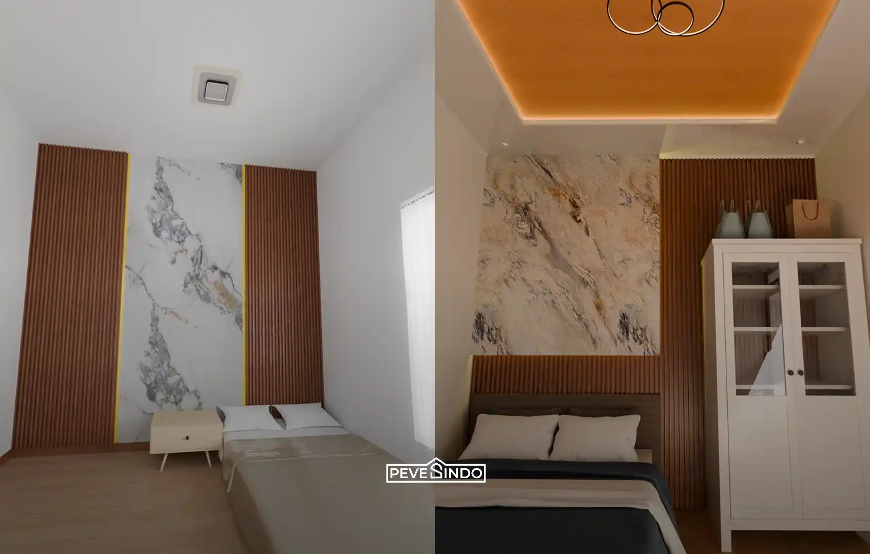 Kamar kos eksklusif dengan wall panel premium yang awet dan bebas perawatan.