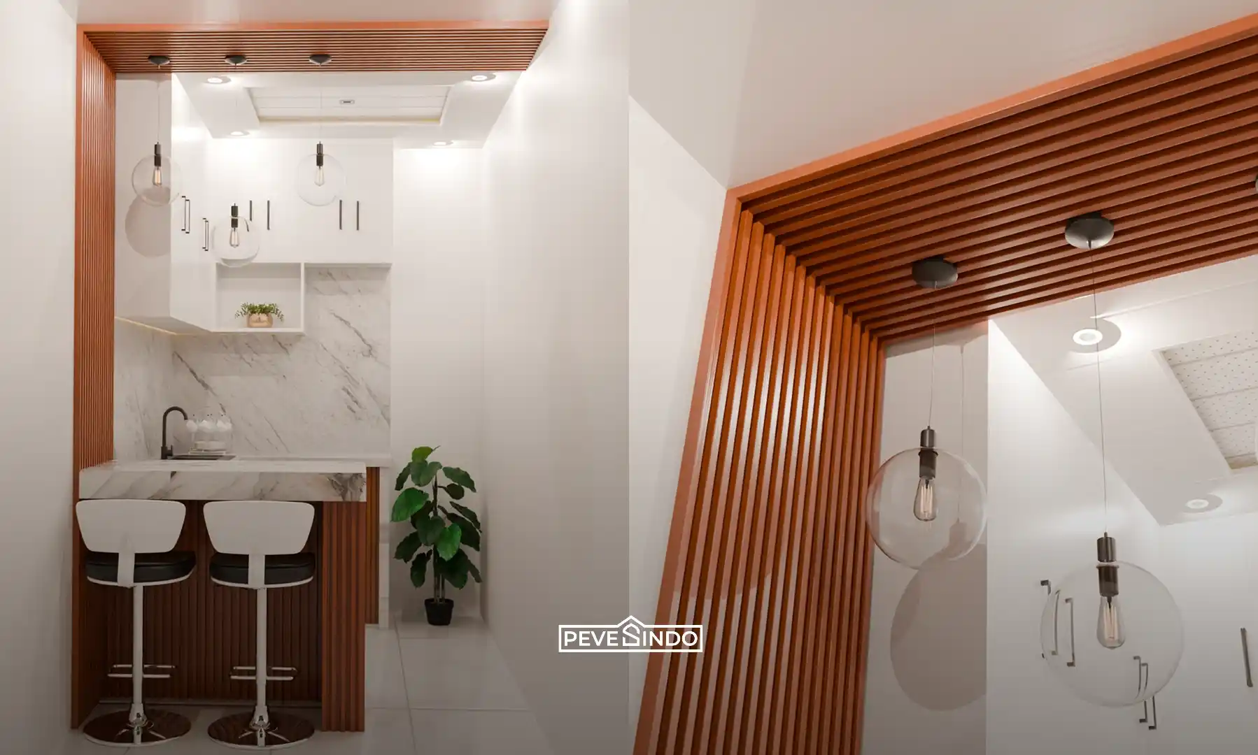 Area ruang makan modern bebas noda berkat desain wallpanel premium tahan air.