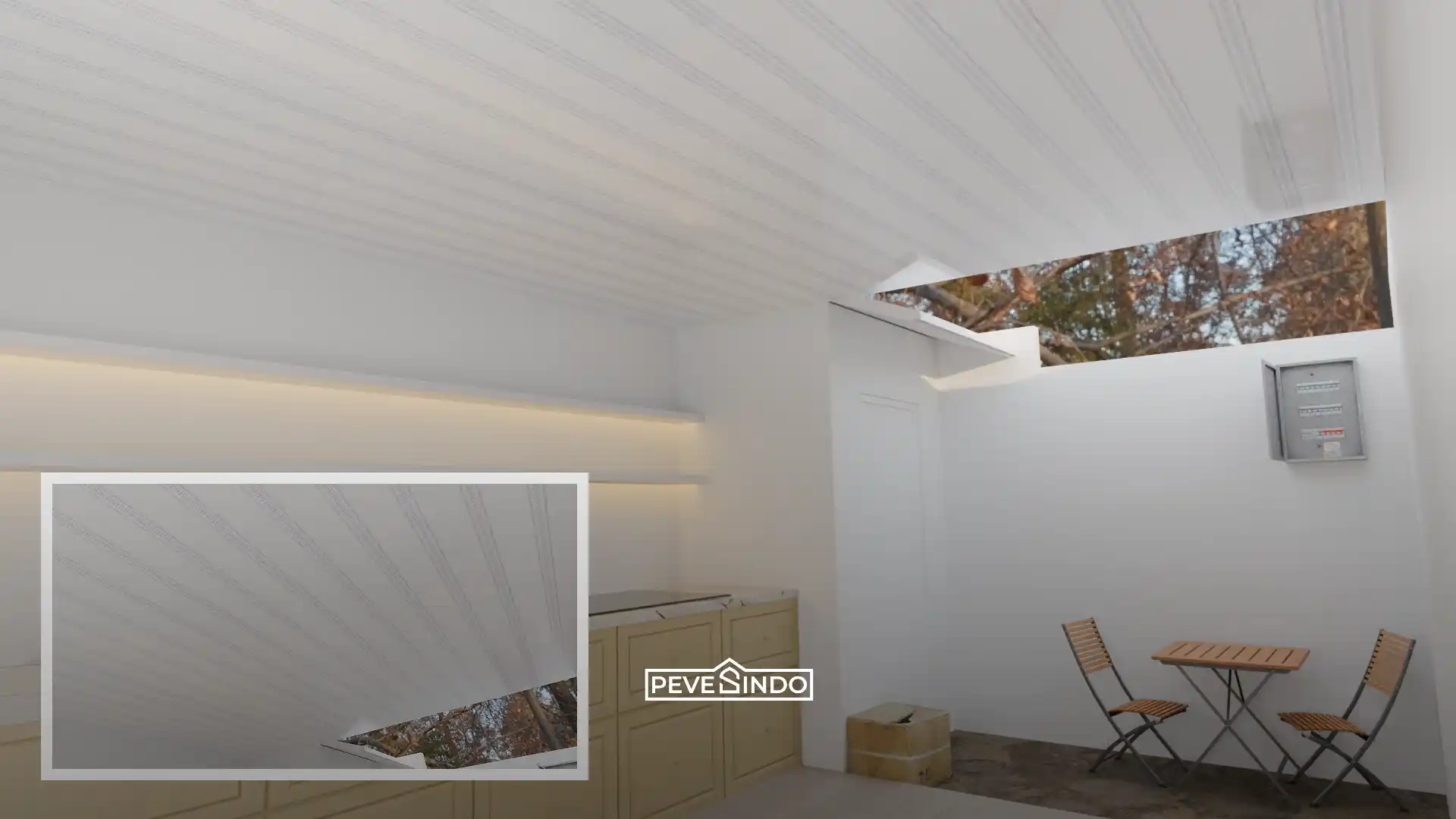 Dapur modern dengan atap plafon PVC tahan air dan anti rayap.