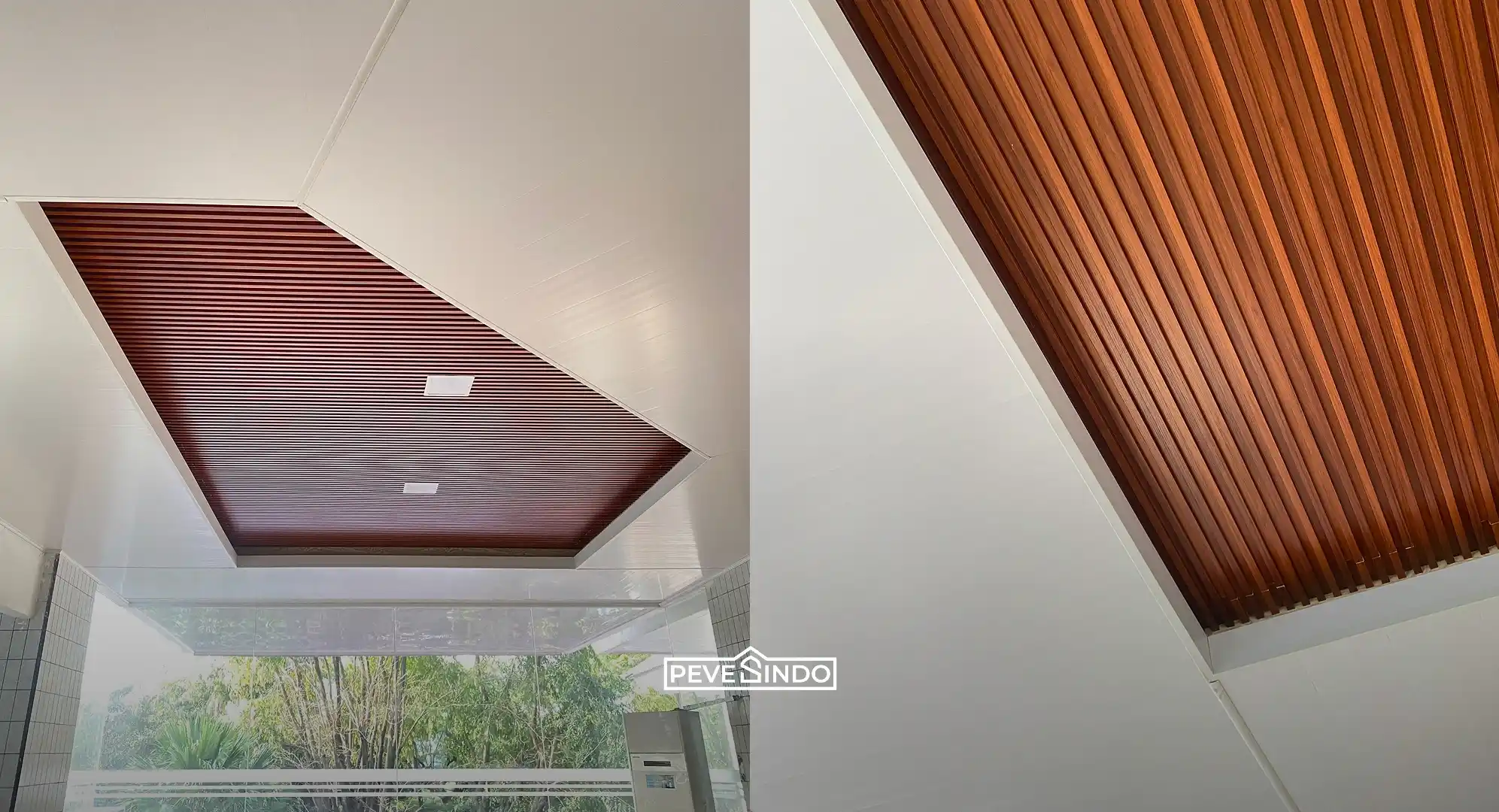 Detail plafon PVC berkualitas dengan tampilan rapi dan modern pada rumah tropis.