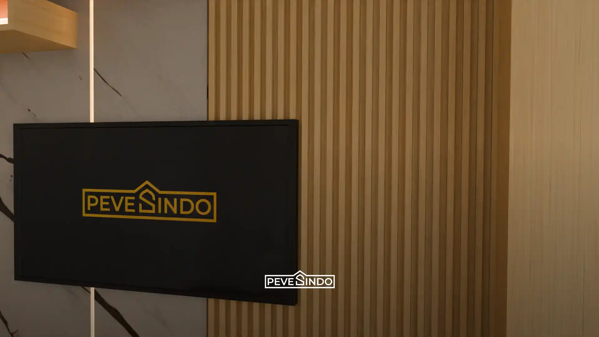 Backdrop TV menggunakan wall panel WPC yang tahan lembap dan mudah dibersihkan.